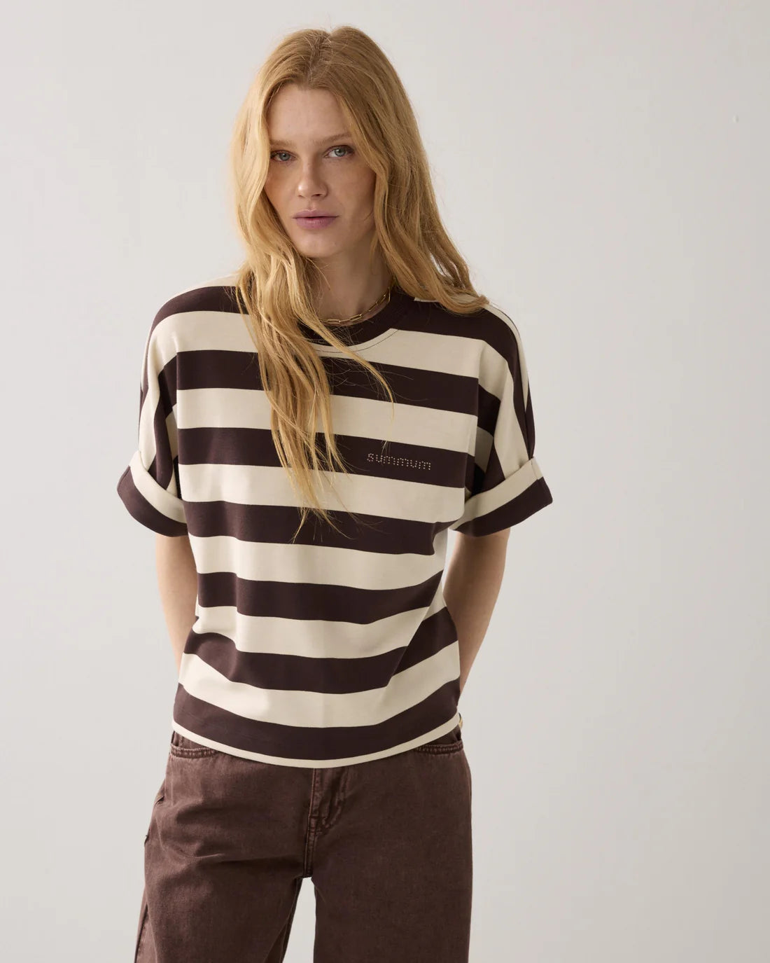 Striped Heavy Jersey Top in Coffee