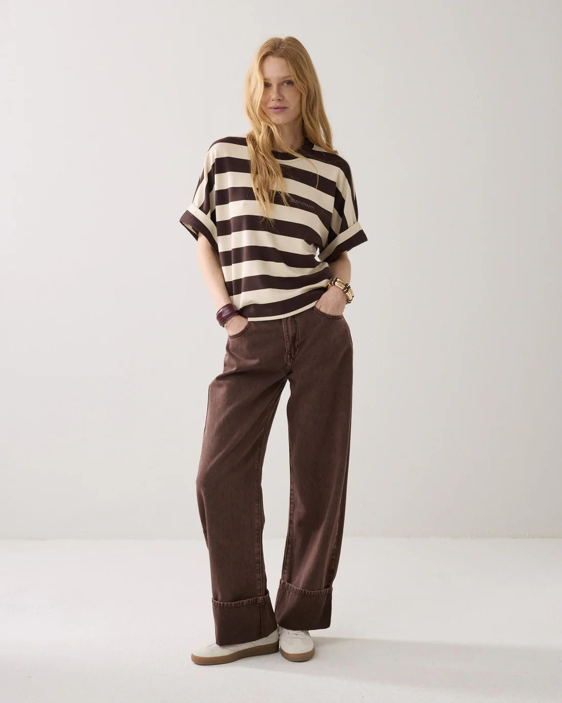 Striped Heavy Jersey Top in Coffee
