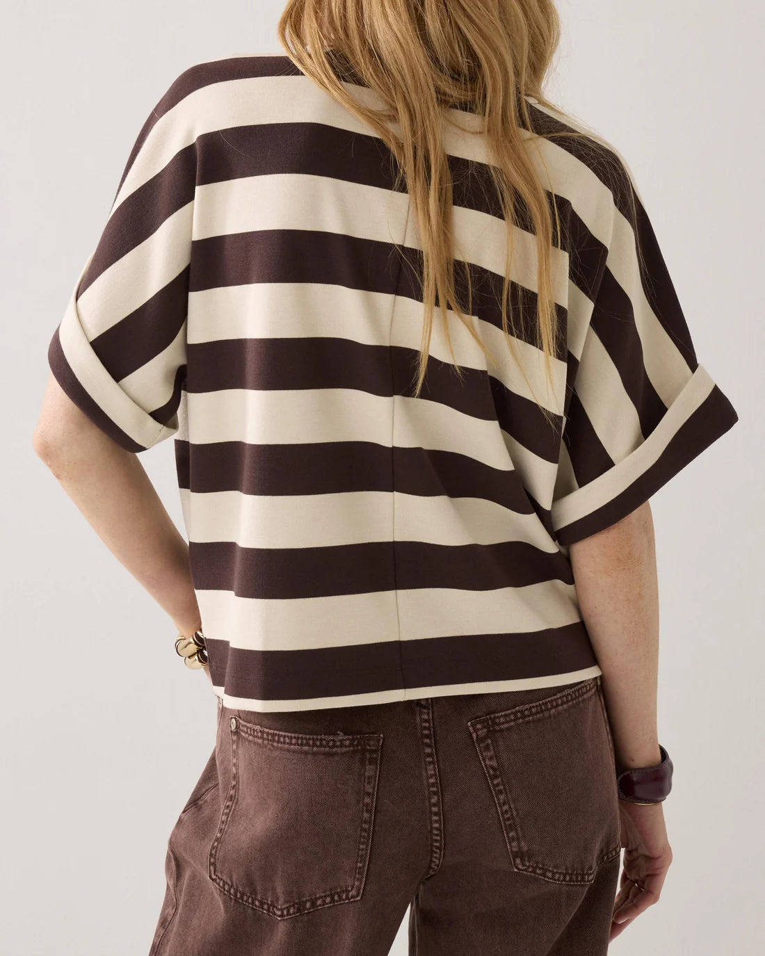Striped Heavy Jersey Top in Coffee
