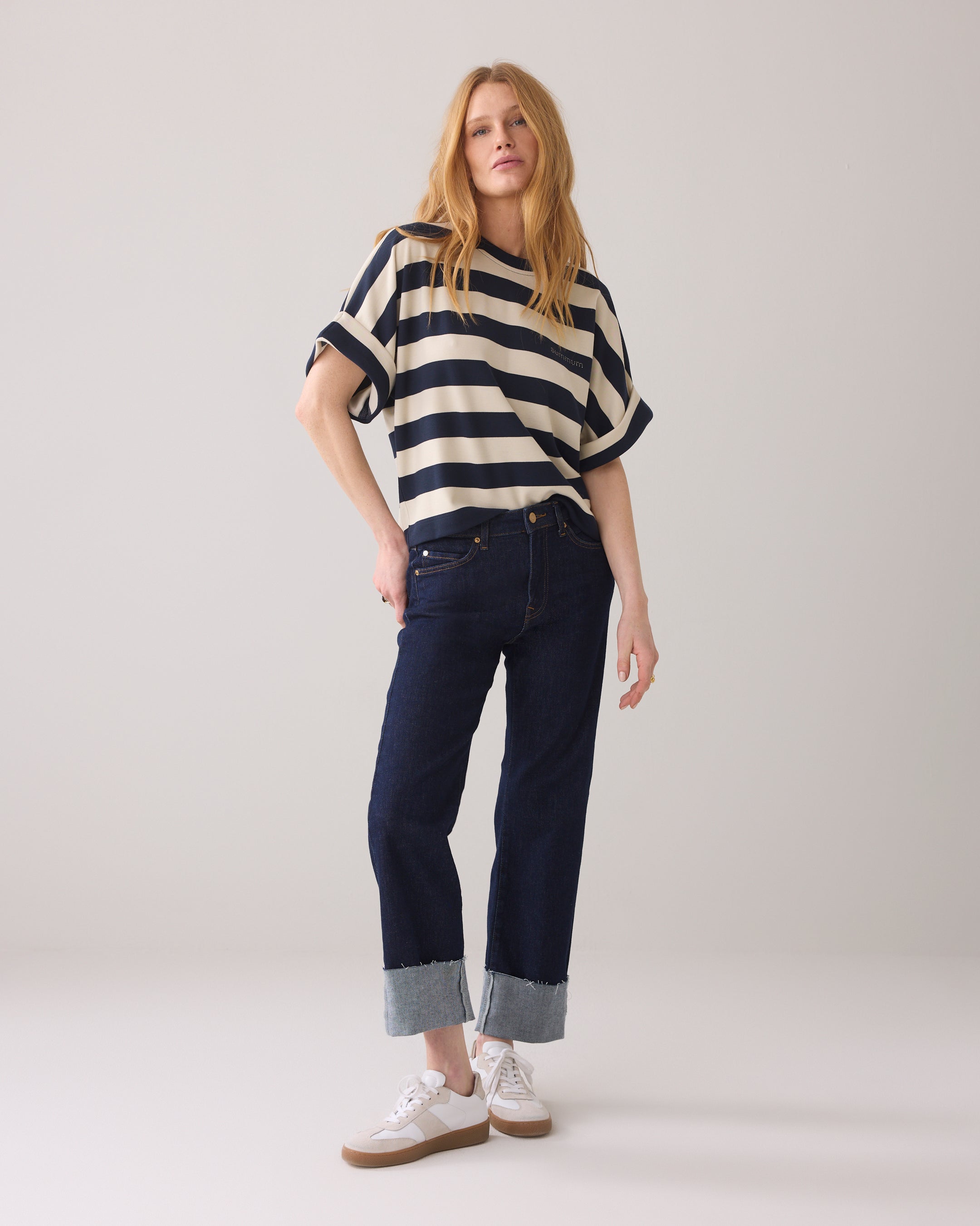 Big Stripe Boxy Top in Navy Noir