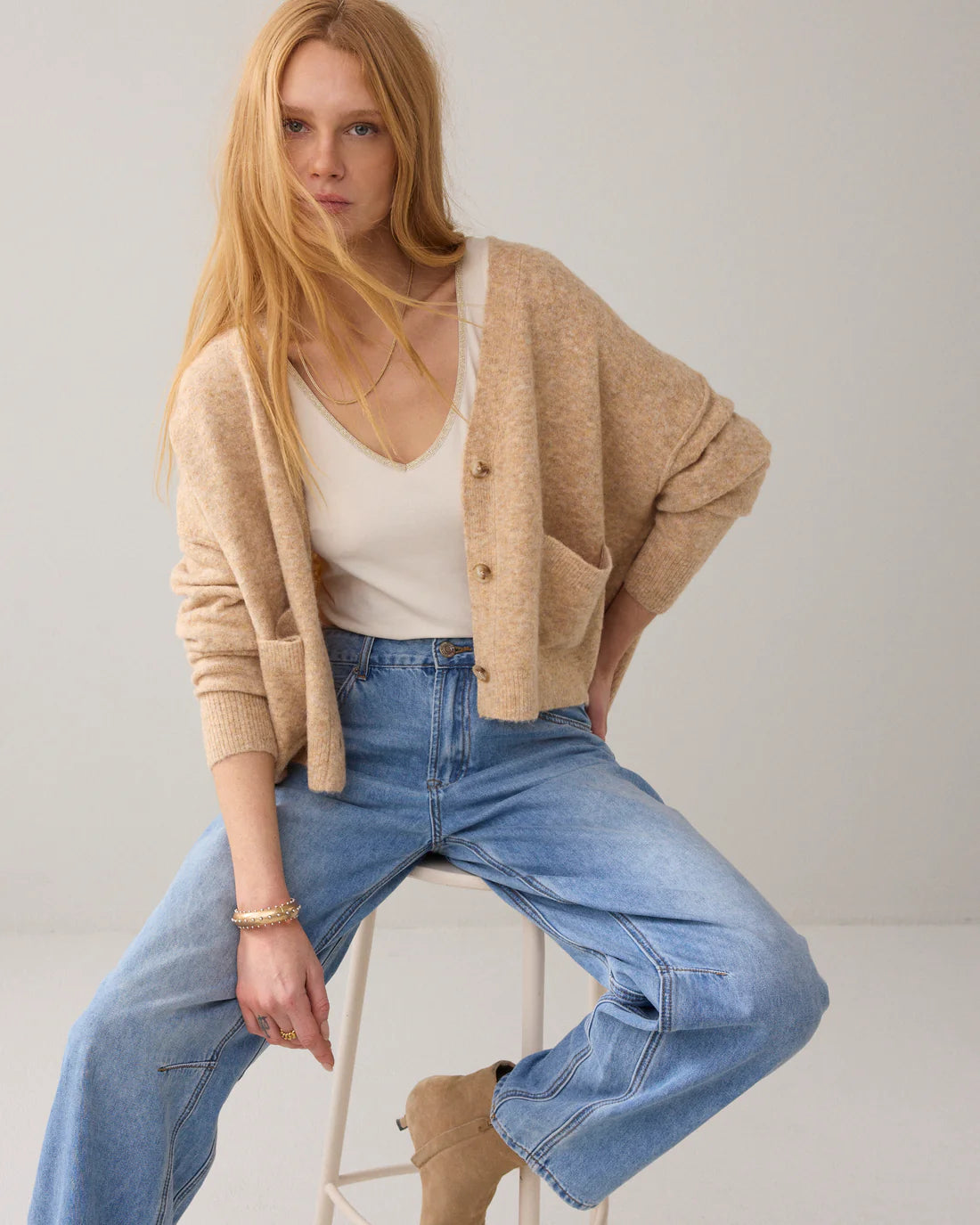 Reversible Singlet with Glitter Trim in Ivory