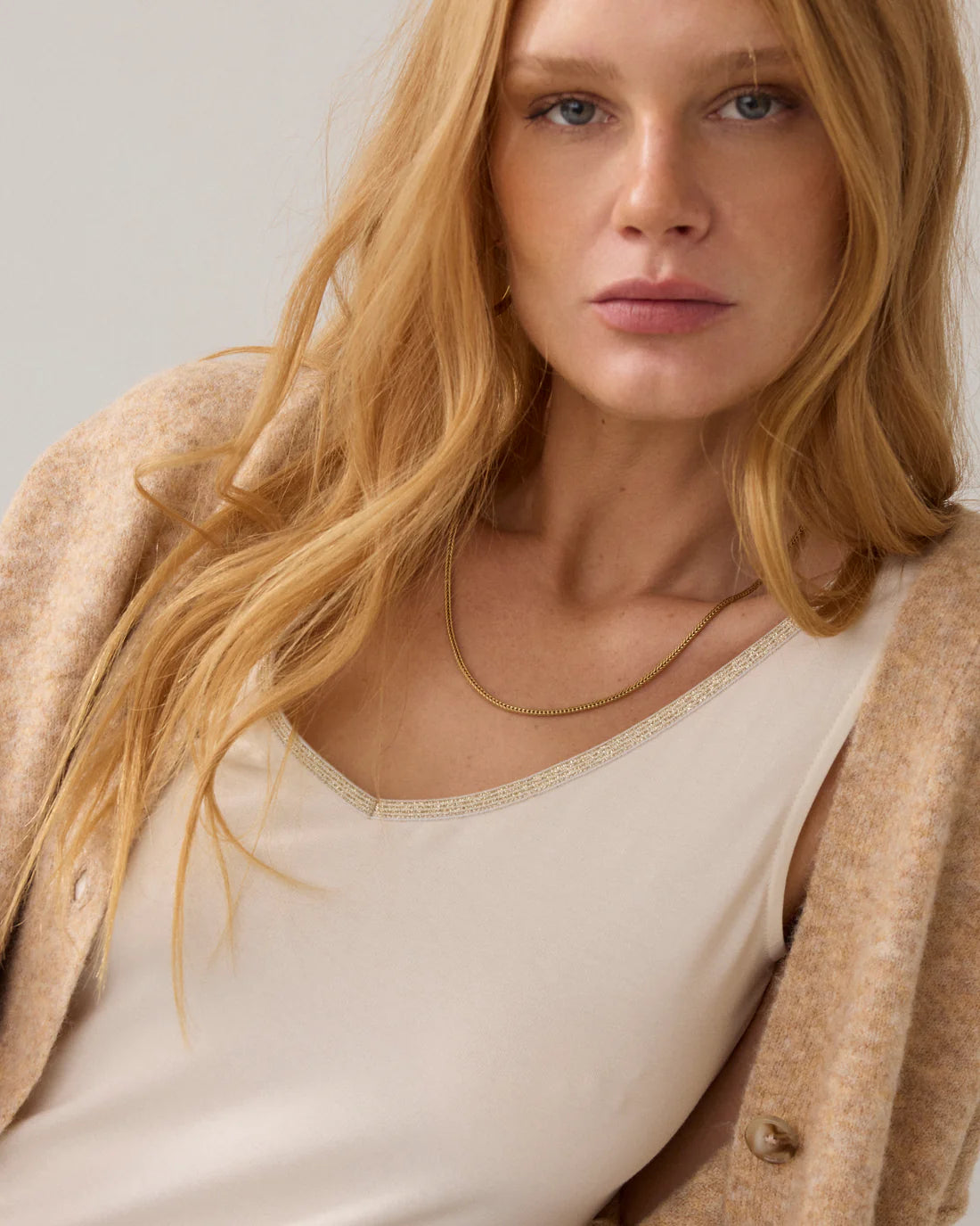 Reversible Singlet with Glitter Trim in Ivory