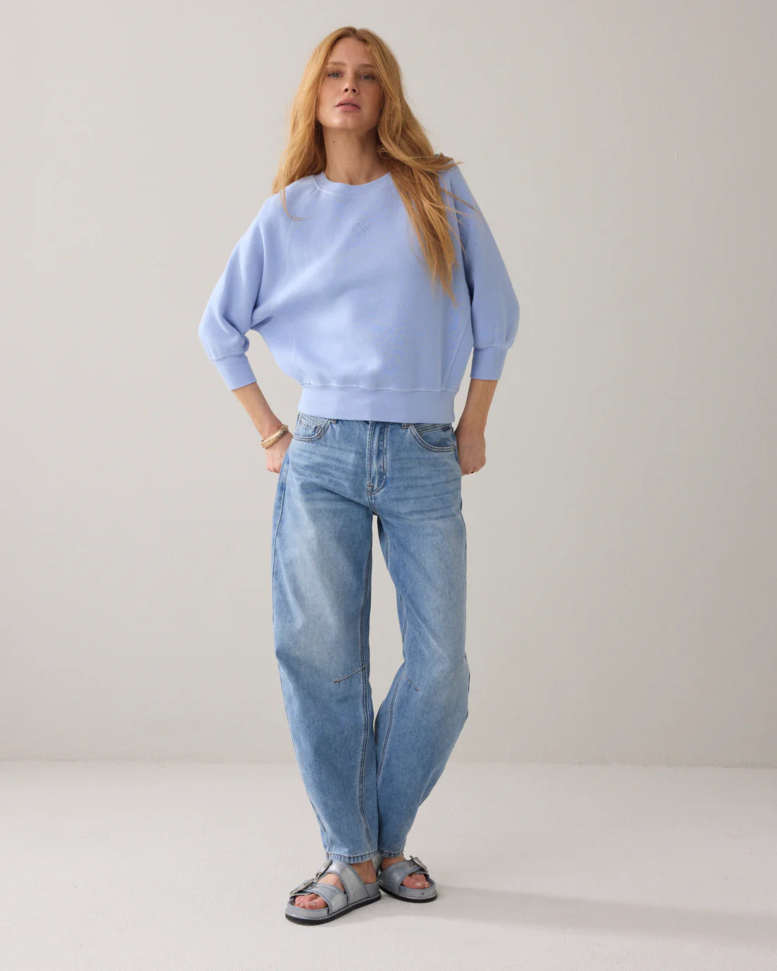 Loose Fit Bat Sleeve Jumoer in Soft Blue
