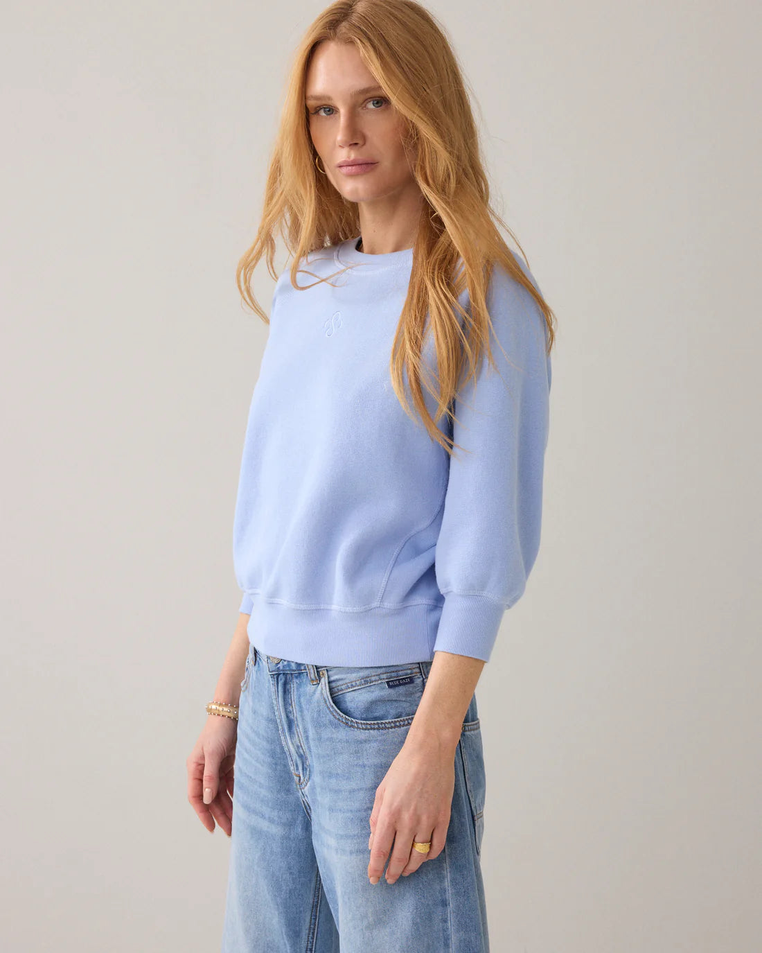Loose Fit Bat Sleeve Jumoer in Soft Blue