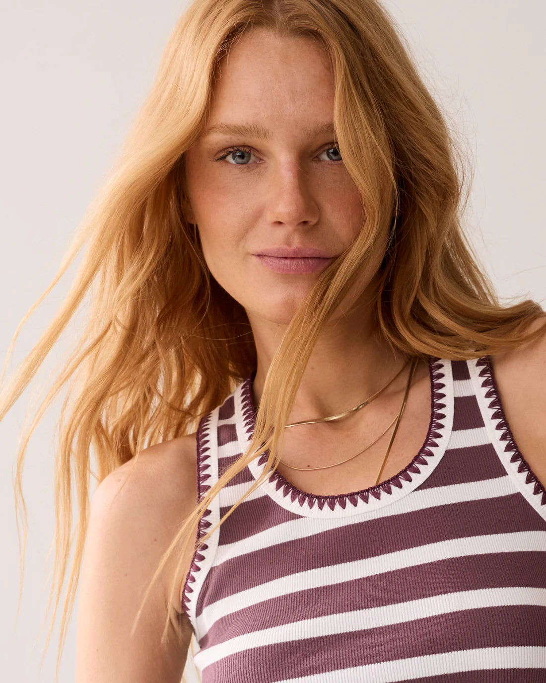 Breton Stripe Tank Top in Deep Fig