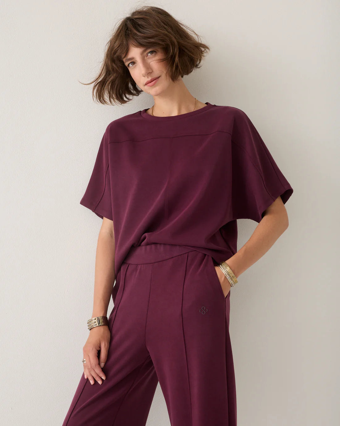 Soft Scuba Boxy Top in Dark Burgundy