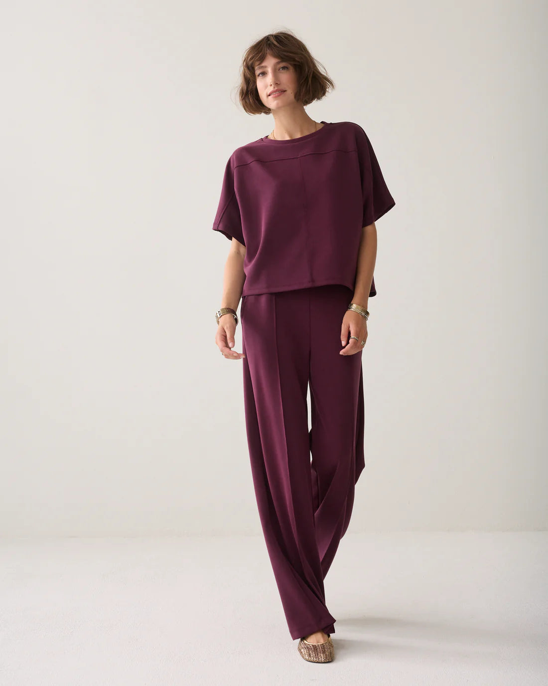 Soft Scuba Boxy Top in Dark Burgundy