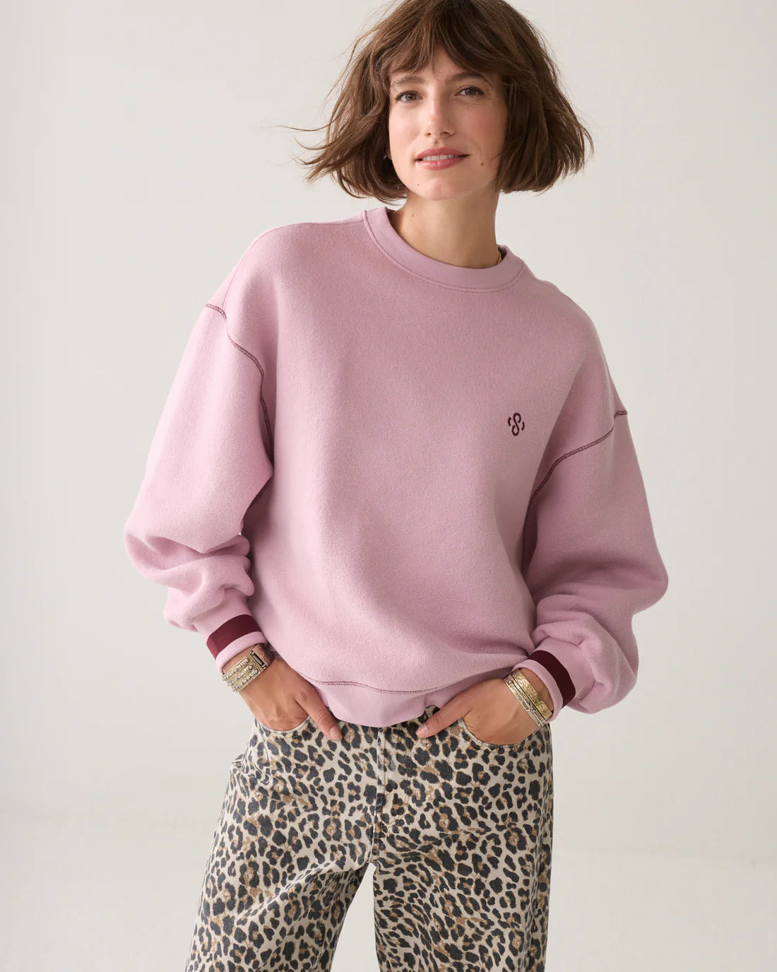 Oversized Contrast Sweatshirt in Faded pink