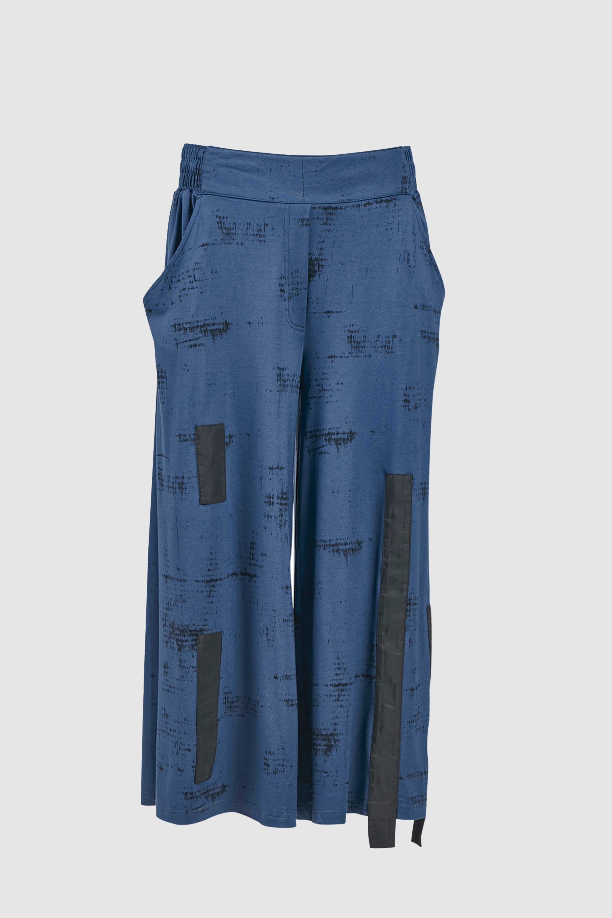 Print Tab Detail Trousers in Blue