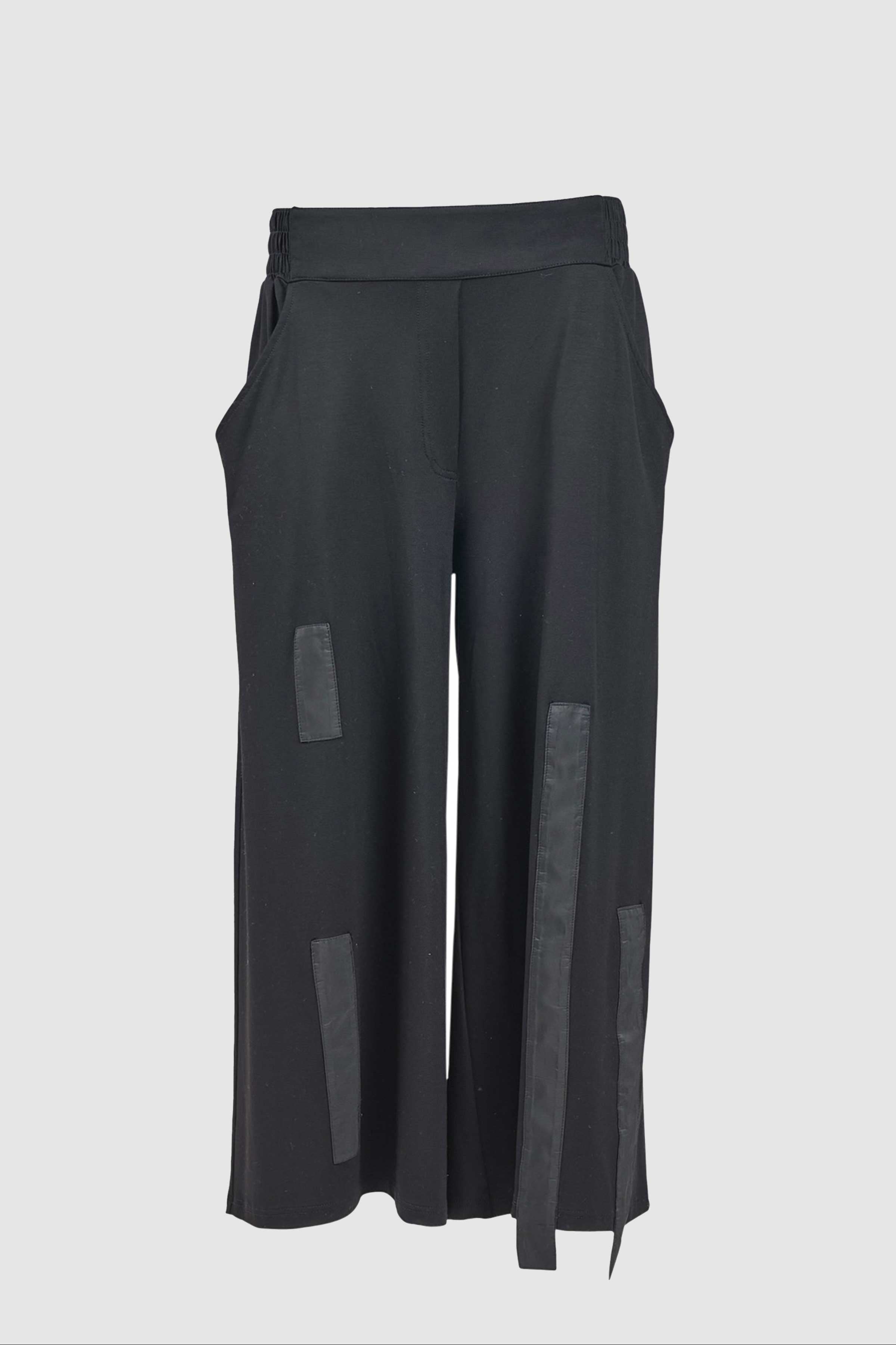 Print Tab Detail Trousers in Plain Black