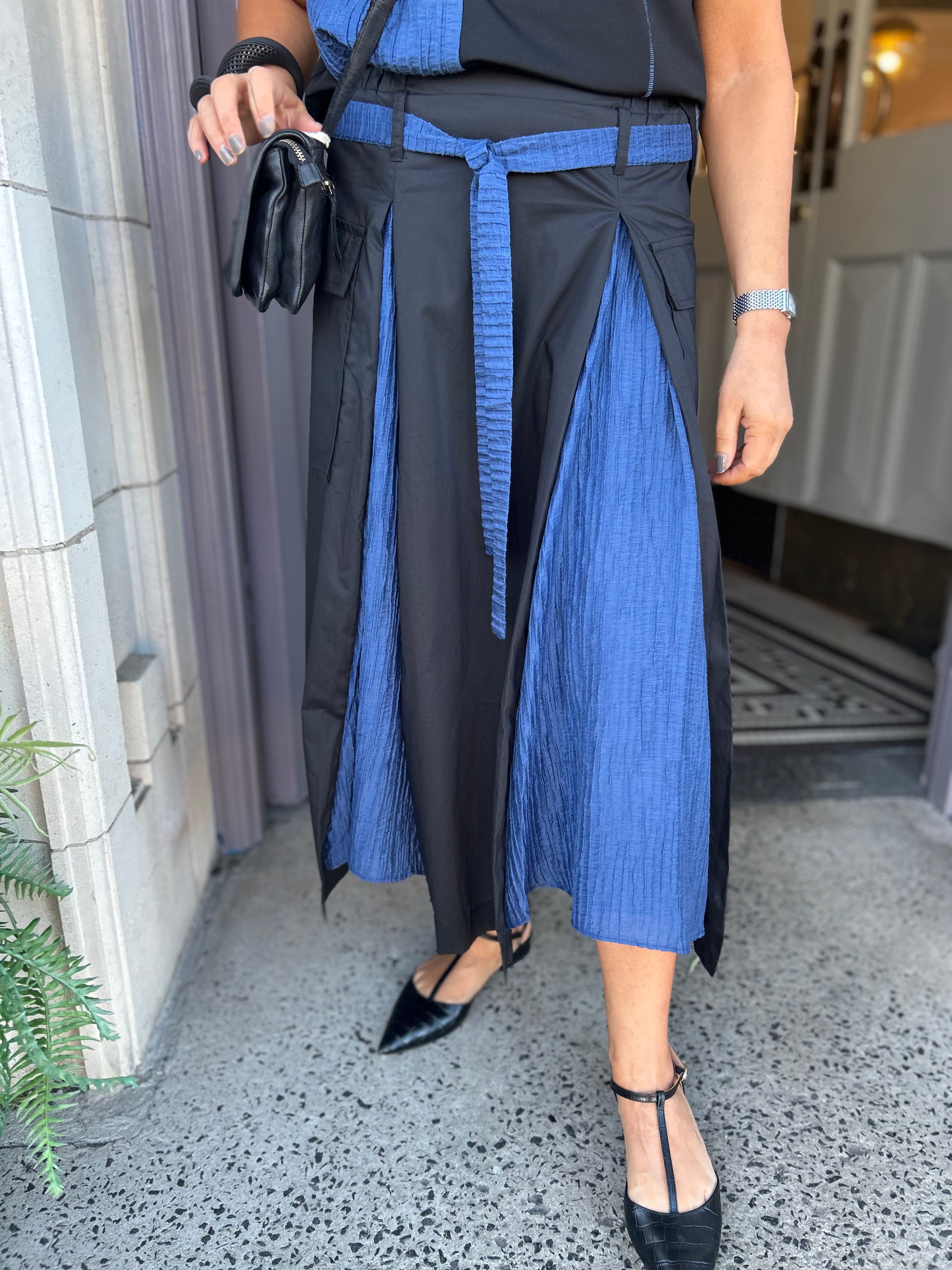 Contrast Panel Midi Skirt in Block Blue