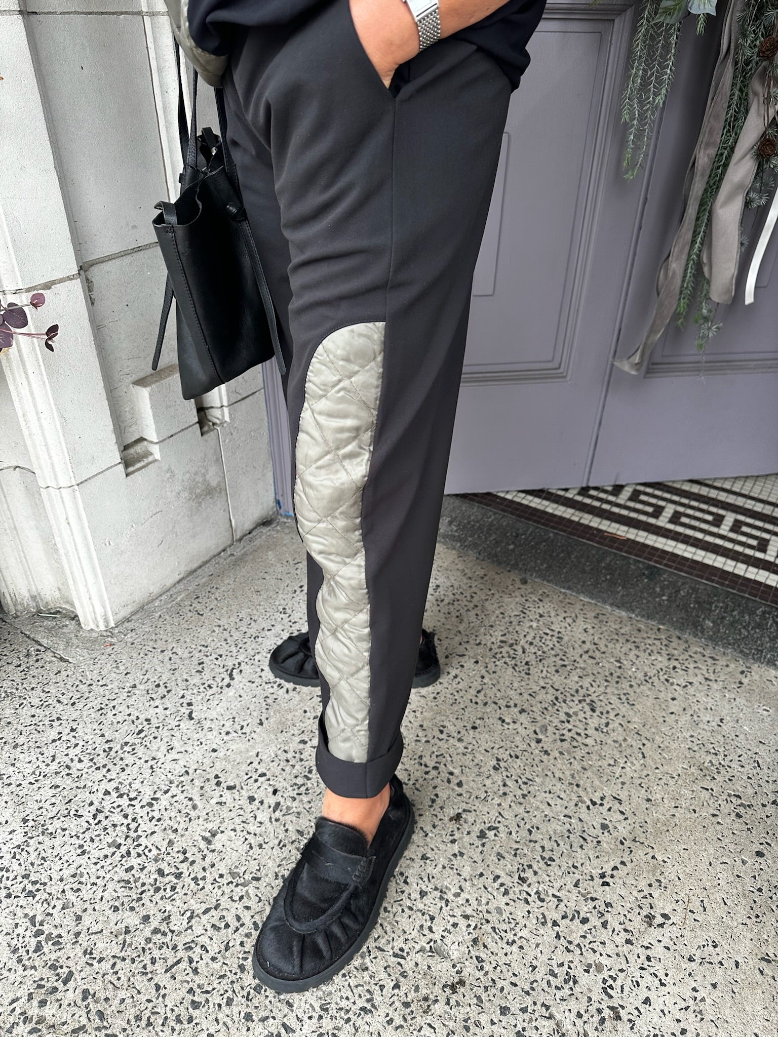 Quilted Panel Trousers in Sage/Black