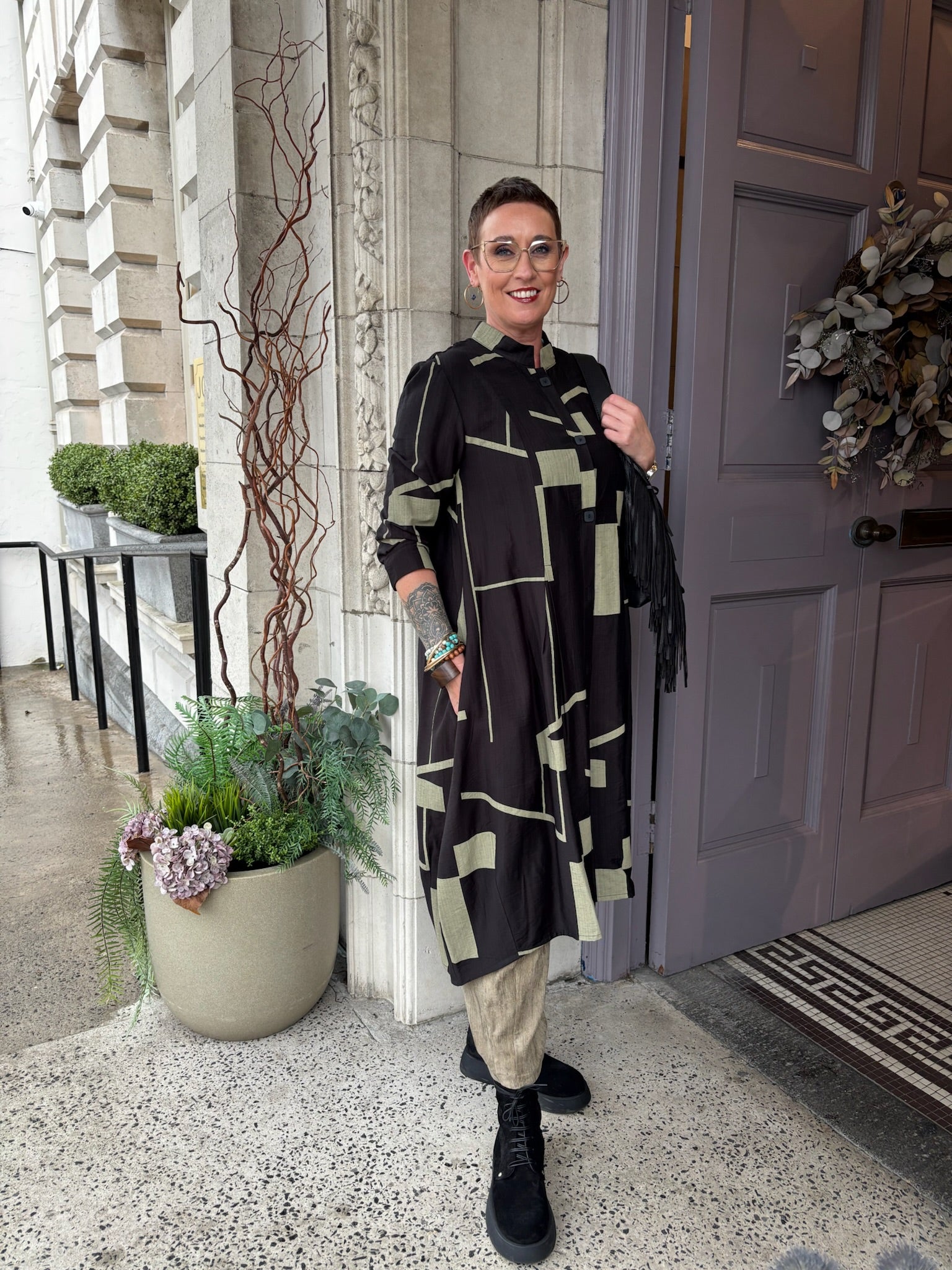 Yukio Shirt/Dress in Black/Golden Khaki