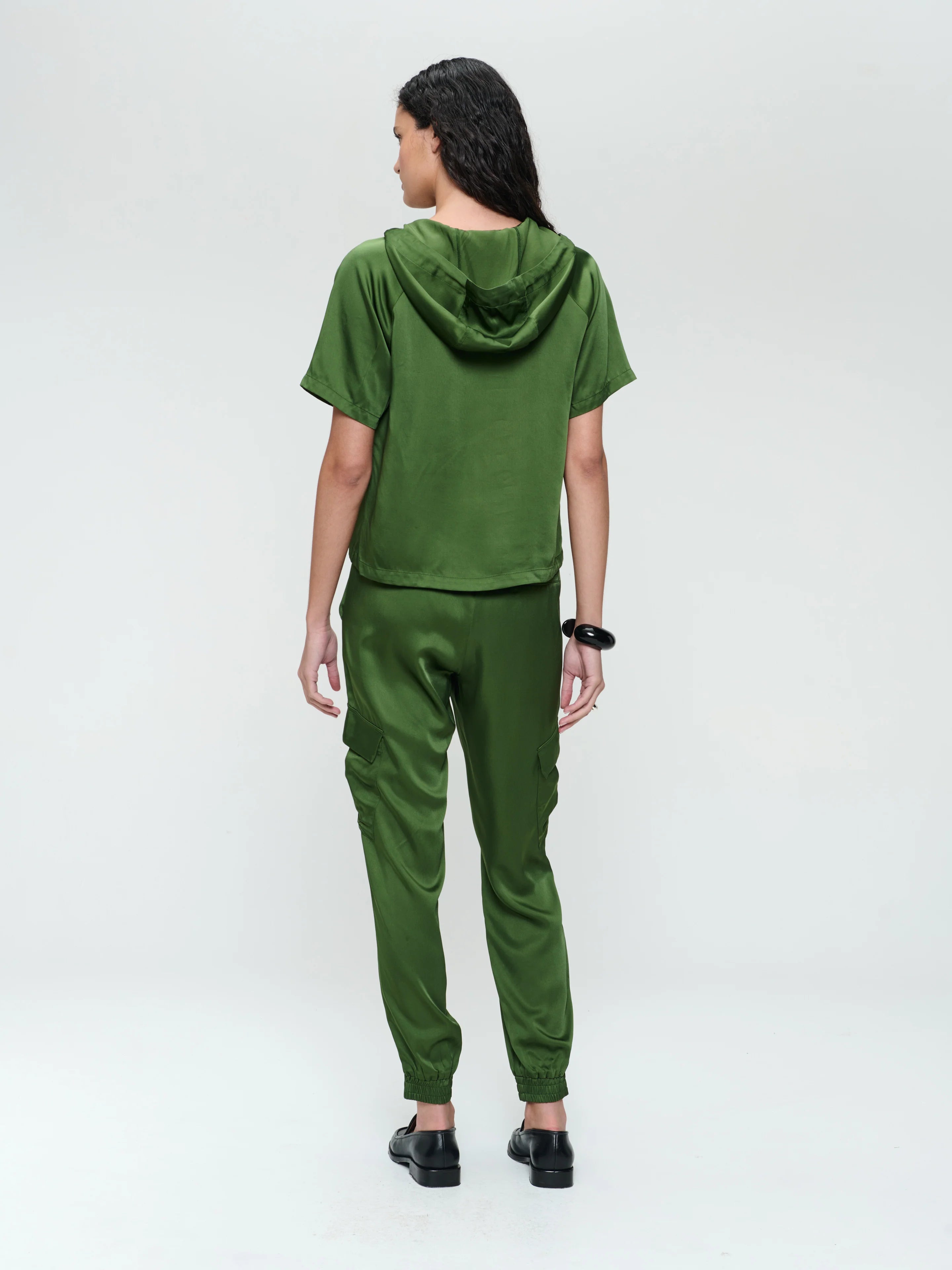 Evi Saten Blouse in Olive Green