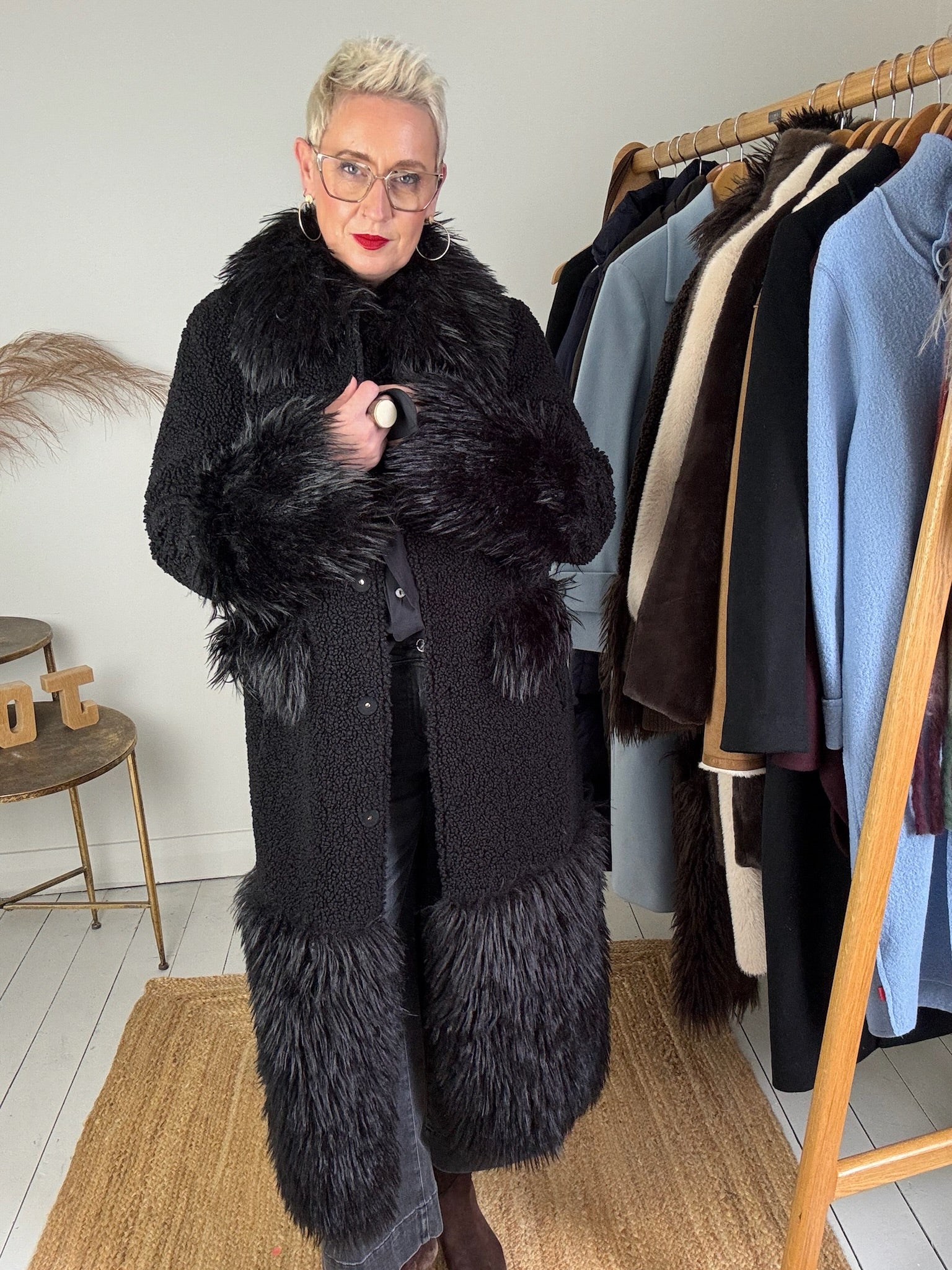 Sienna Reversible Long Coat in Black