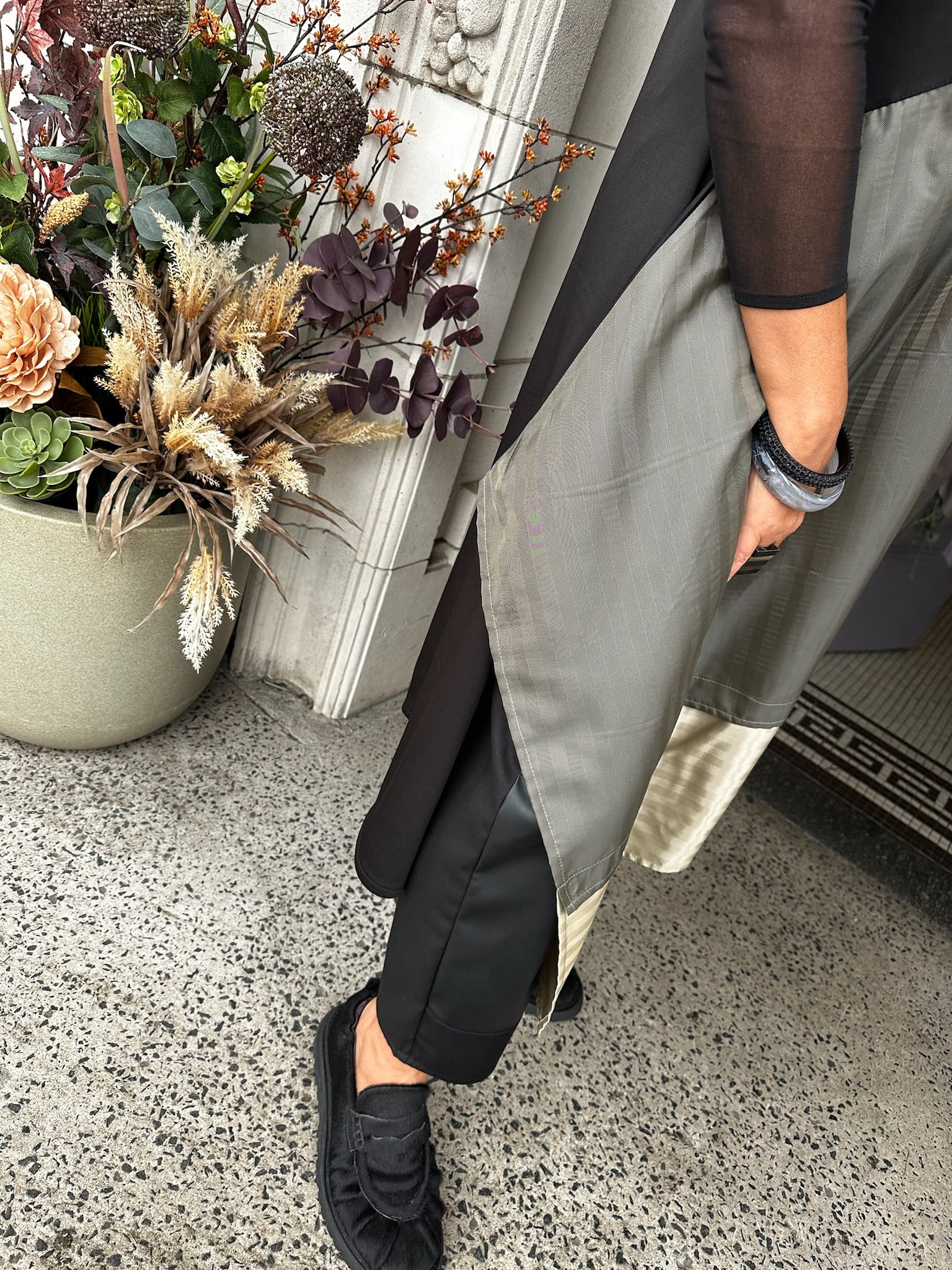 Asymmetric Colour Block Dress in Sage/Black