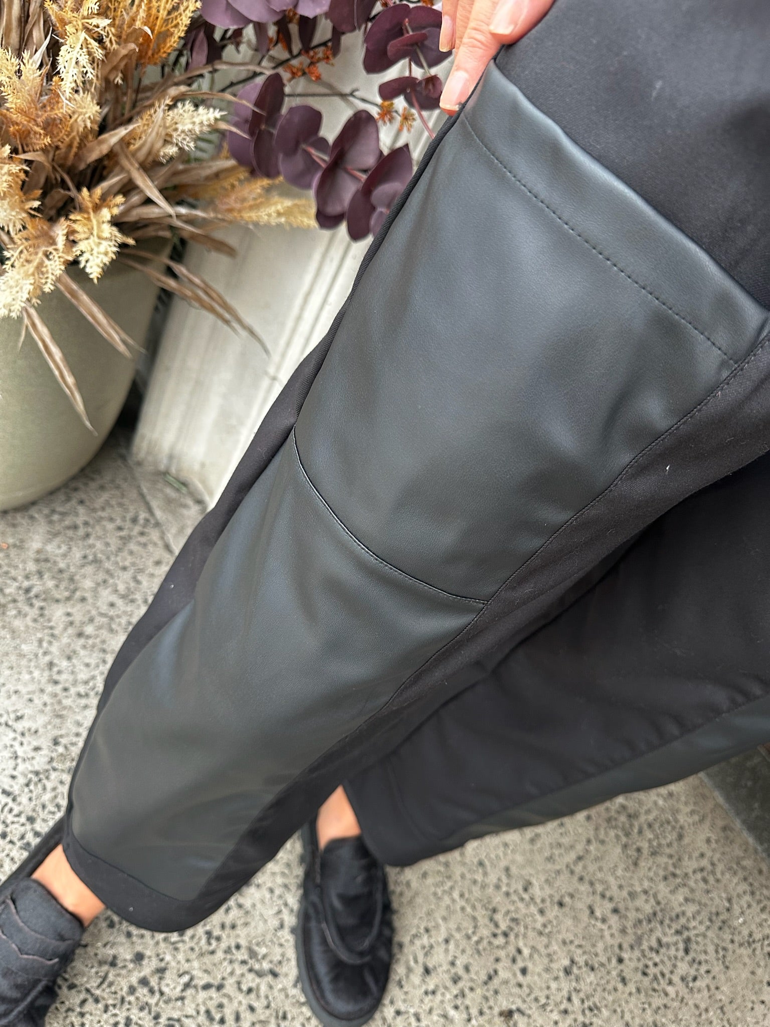 Faux Leather Panel Trousers in Black