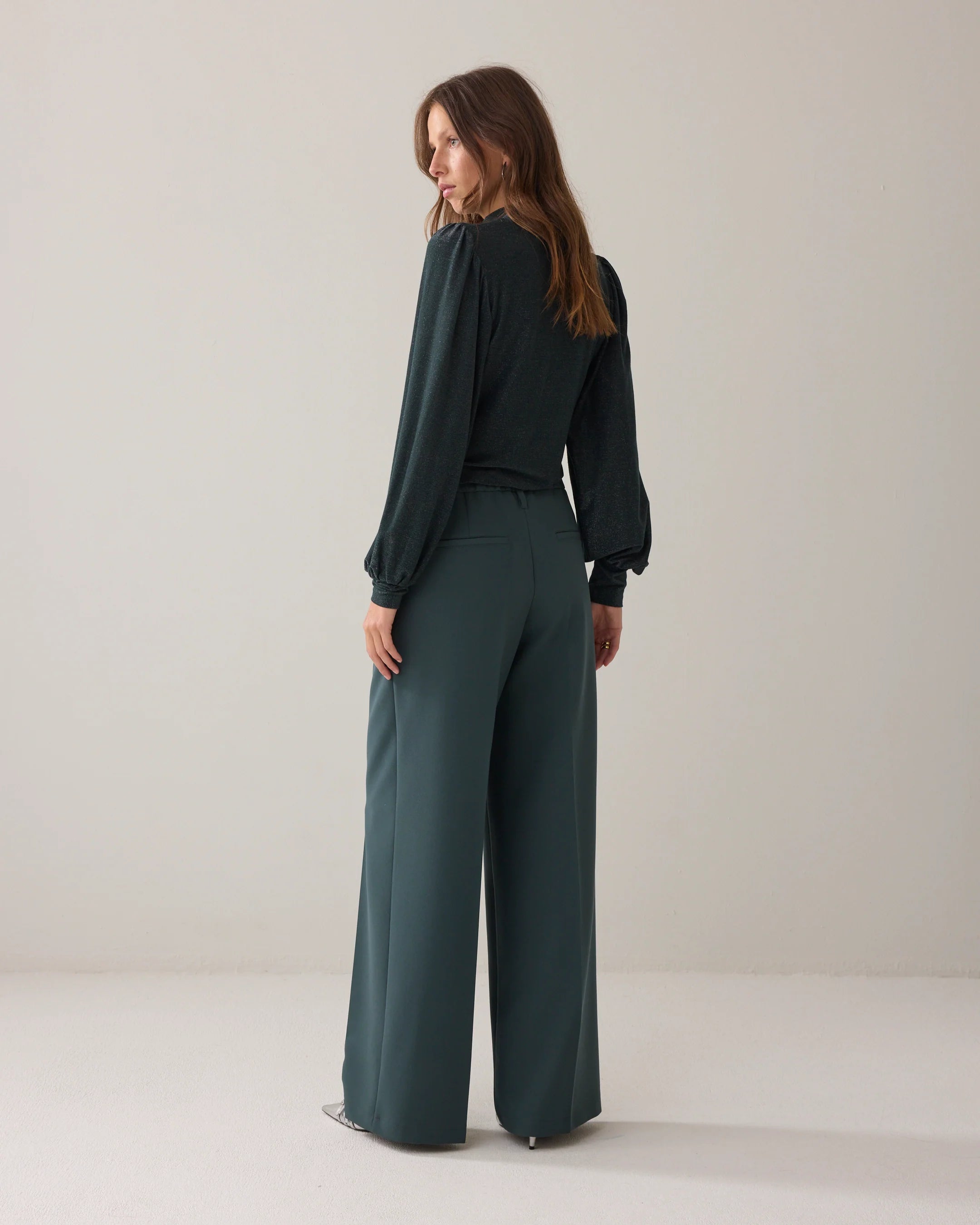 Foam Wide Leg Trouser in Emerald Green