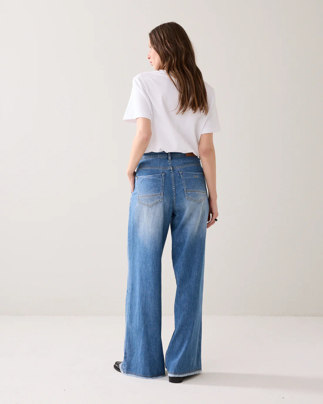 Denim Palazzo Jeans in Bleached Denim