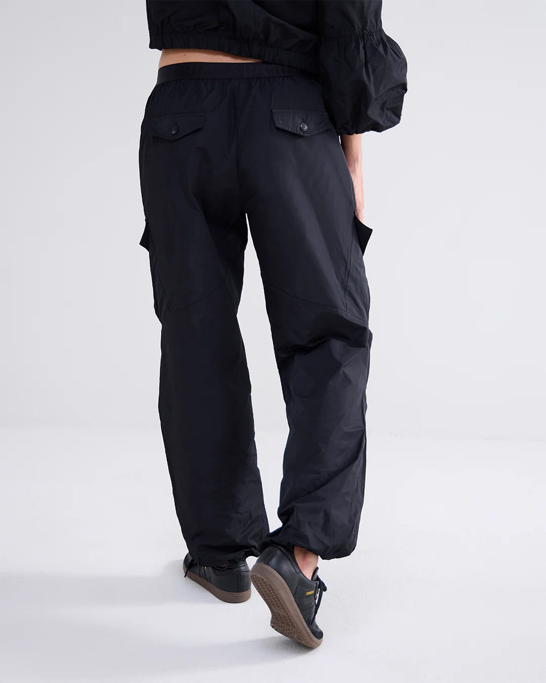 Taffeta Cargo Trousers in Black