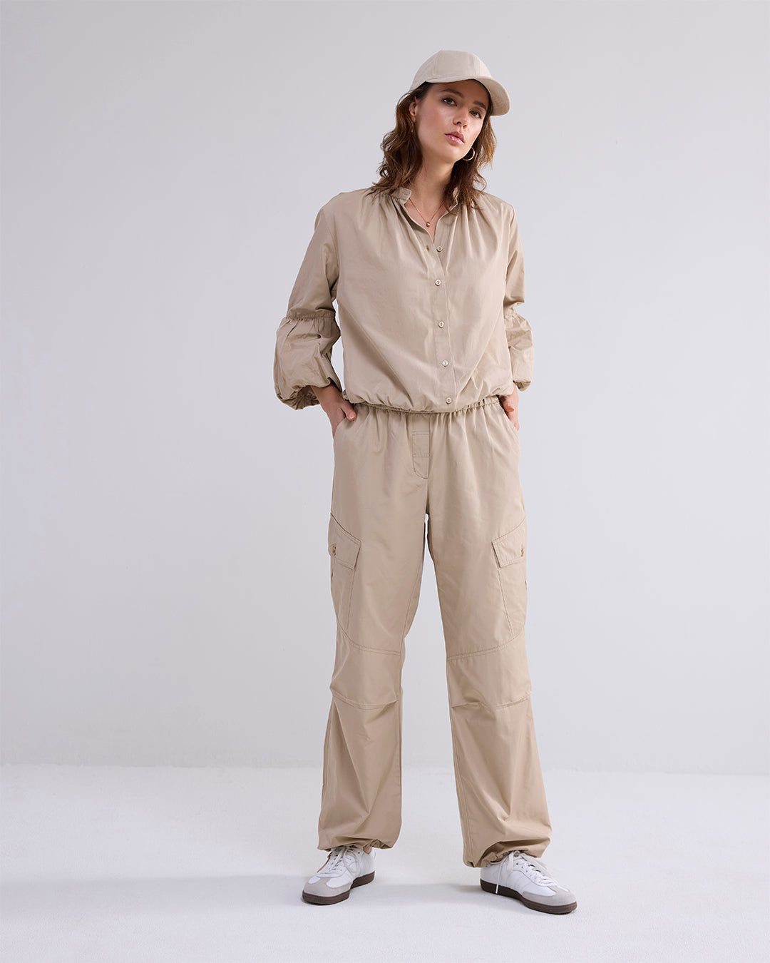 Taffeta Cargo Trousers in Dune