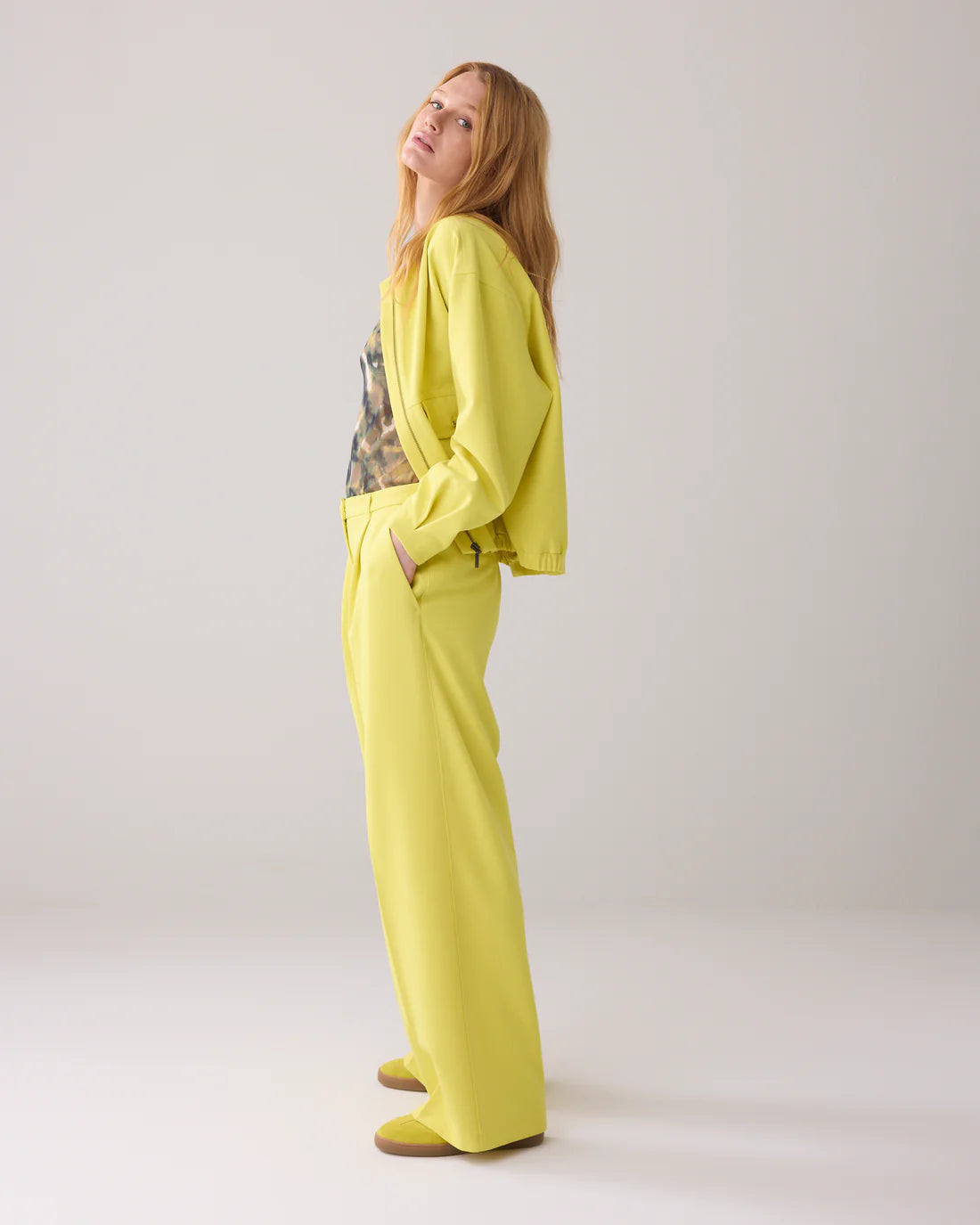 Trouser with Pleated Waistband in Mimosa Yellow