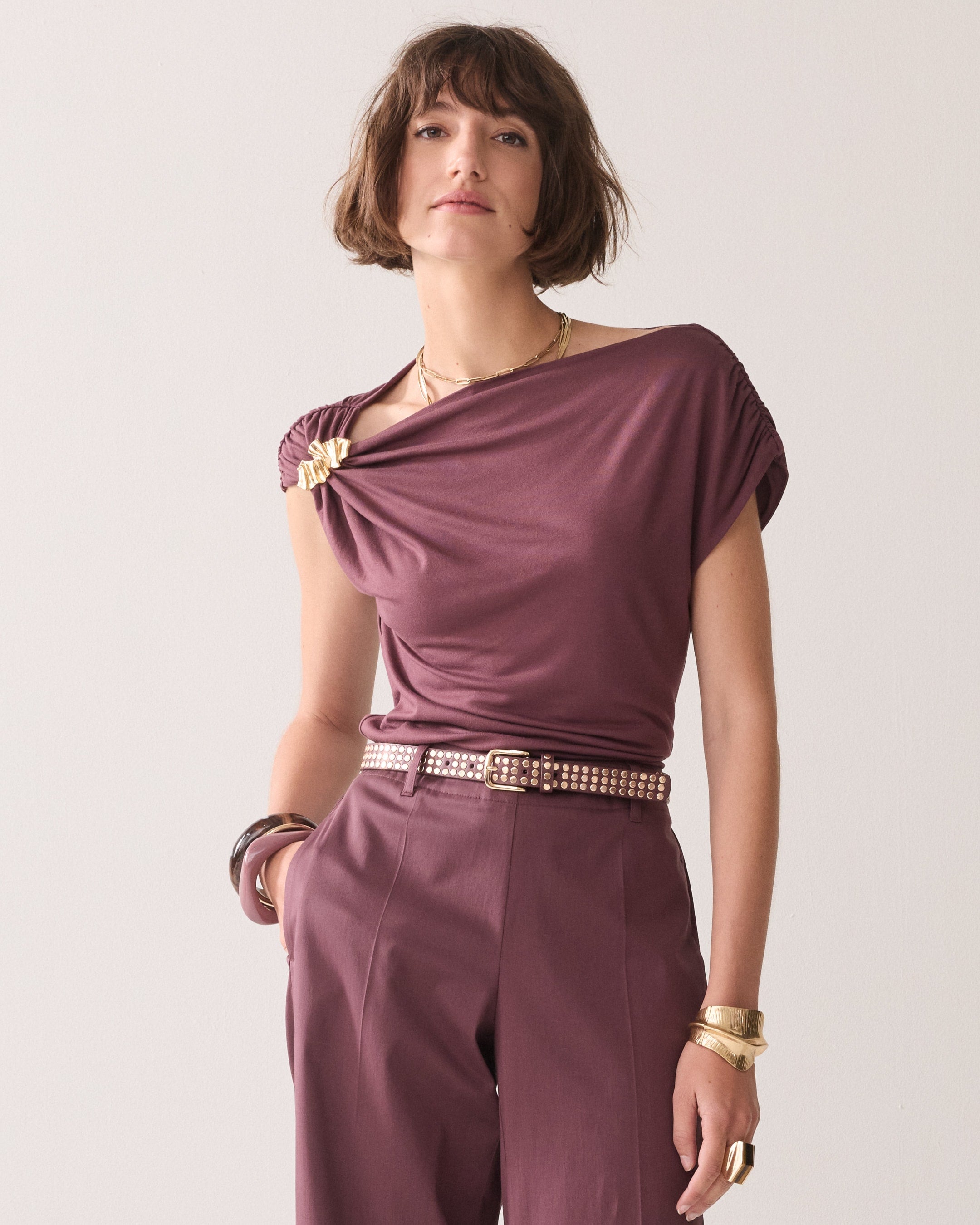 7/8 Length Trousers with Slit in Deep Fig