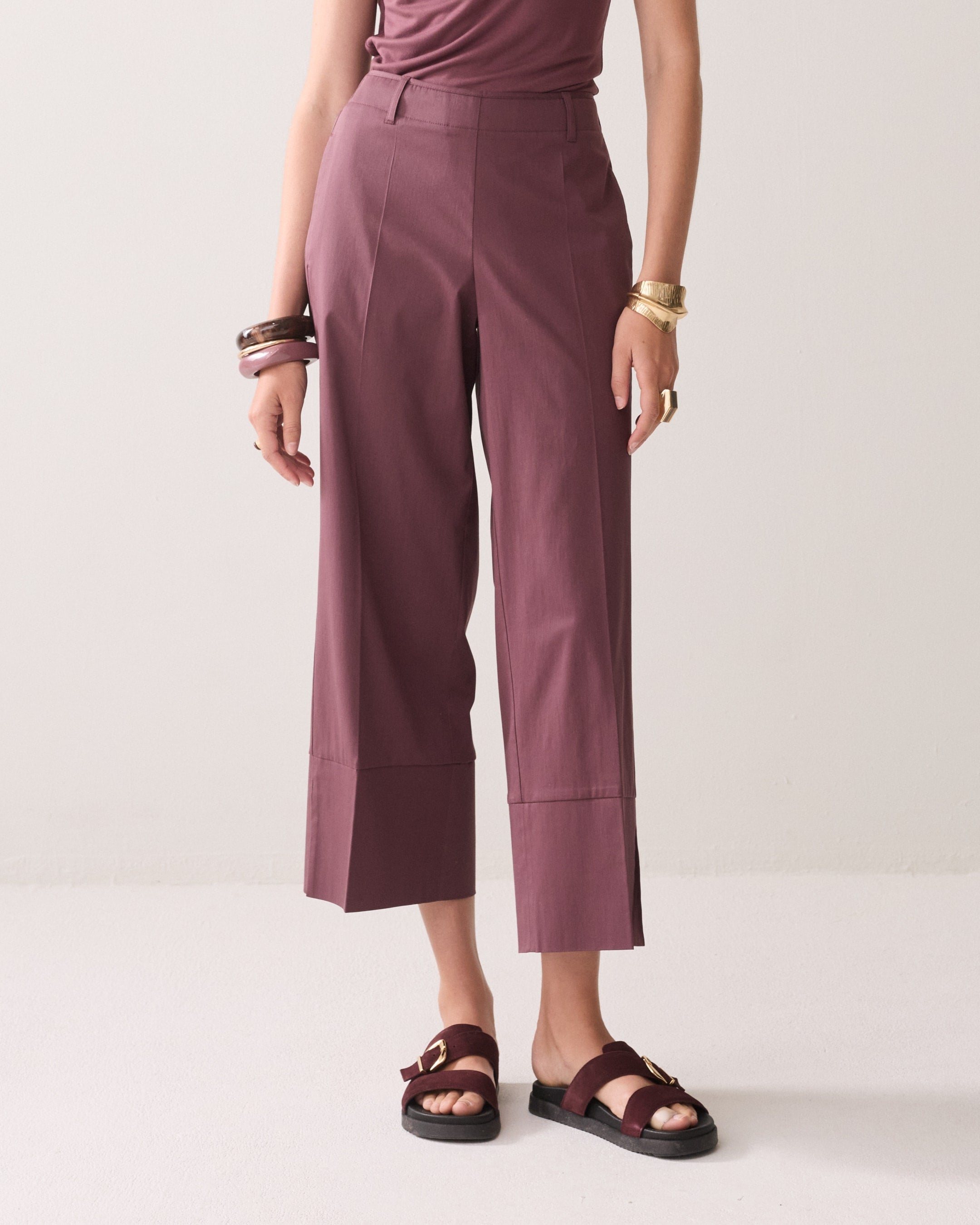 7/8 Length Trousers with Slit in Deep Fig