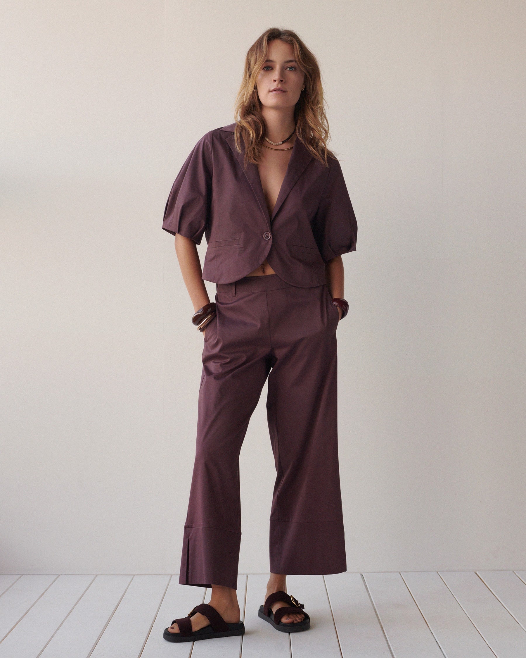 7/8 Length Trousers with Slit in Deep Fig