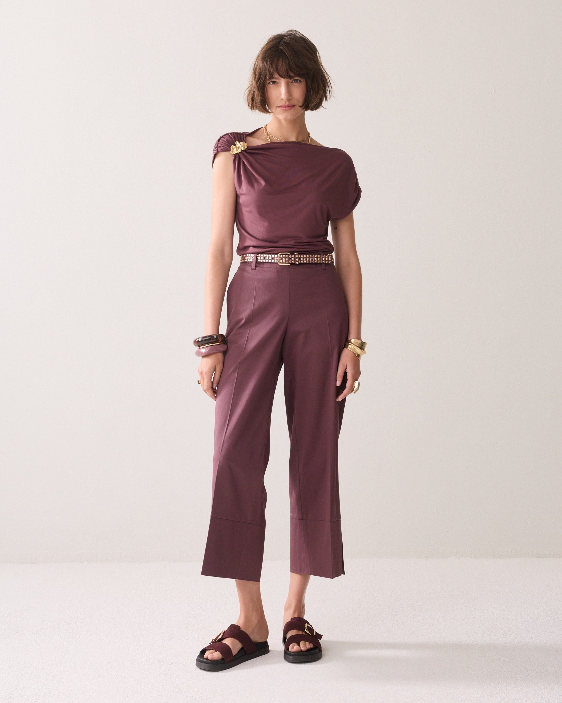 7/8 Length Trousers with Slit in Deep Fig