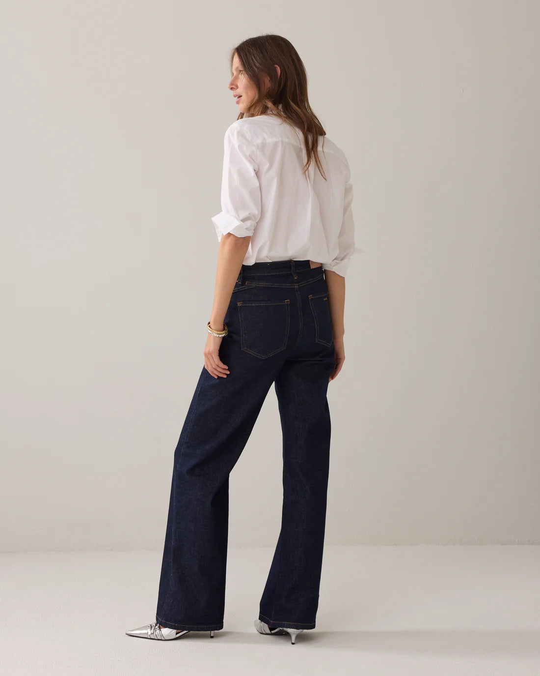 Stretch Wide Leg Jeans in Night Blue Denim