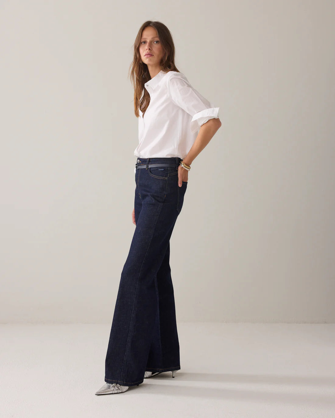 Stretch Wide Leg Jeans in Night Blue Denim