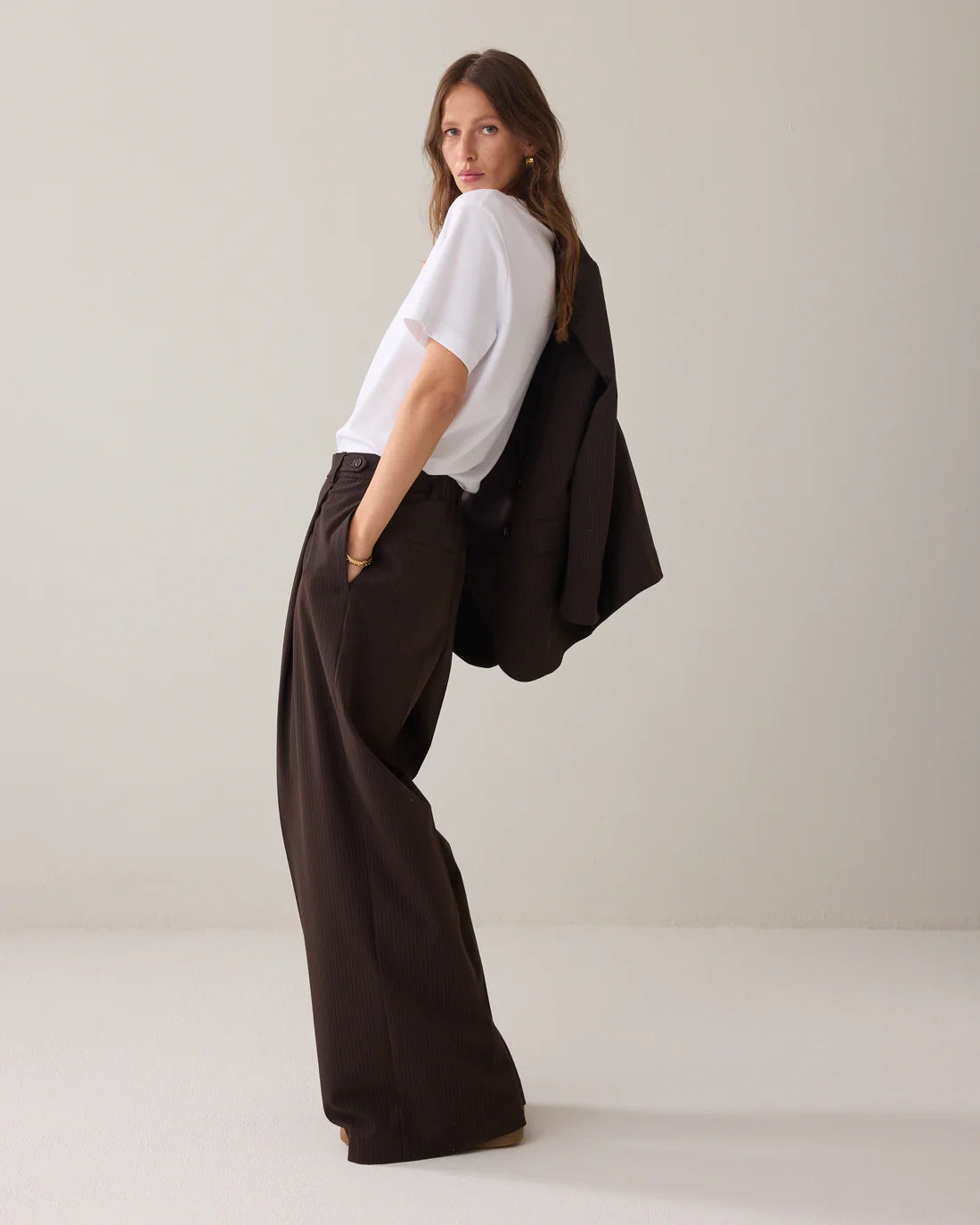 Pinstripe Trouser in Dark Chocolate