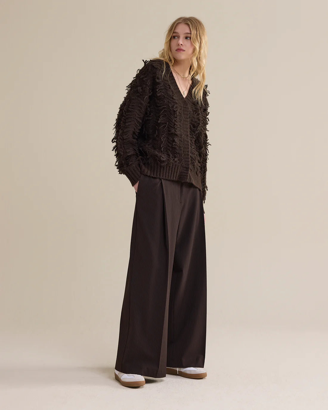 Pinstripe Trouser in Dark Chocolate