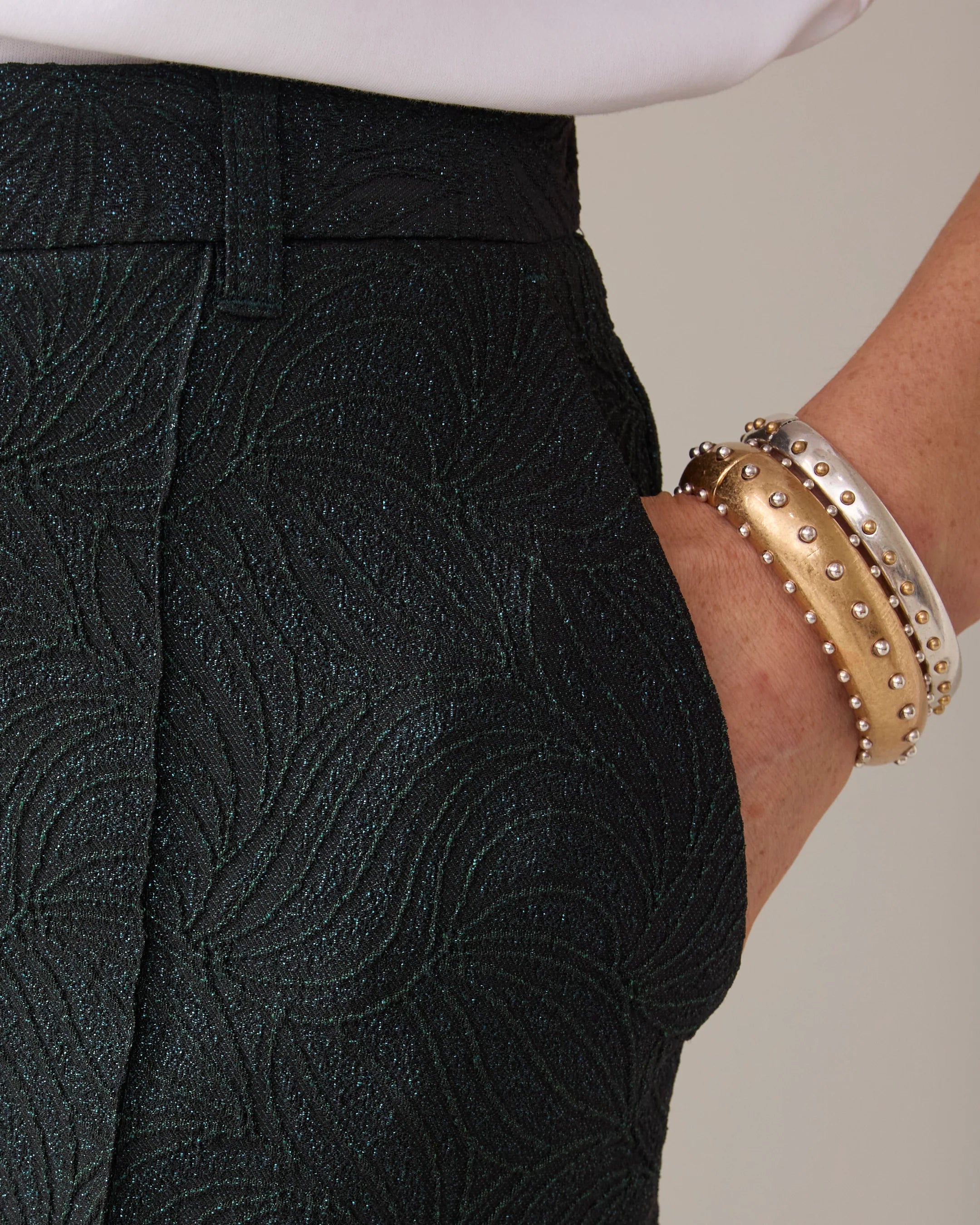 Glitter Jacquard Straight Trouser in Emerald Green