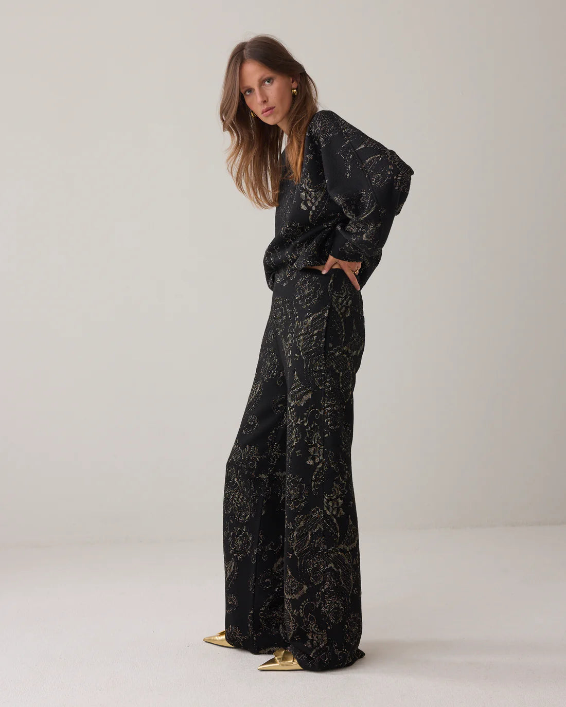 Ornamental Jacquard Trouser in Black