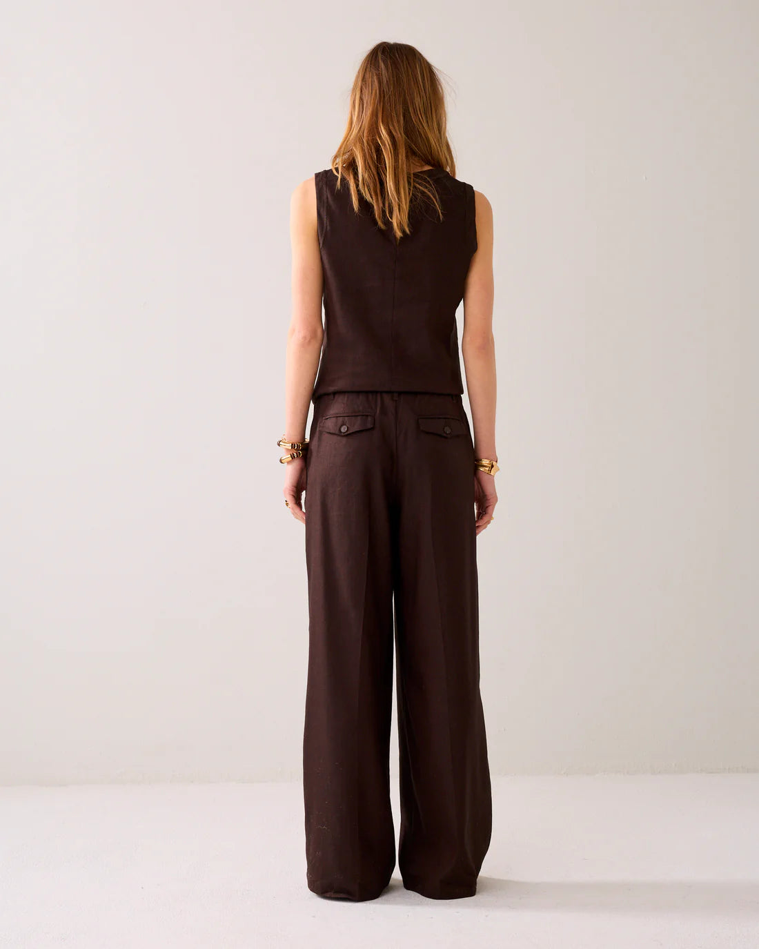 Straight Leg Linen Blend trousers in Coffee