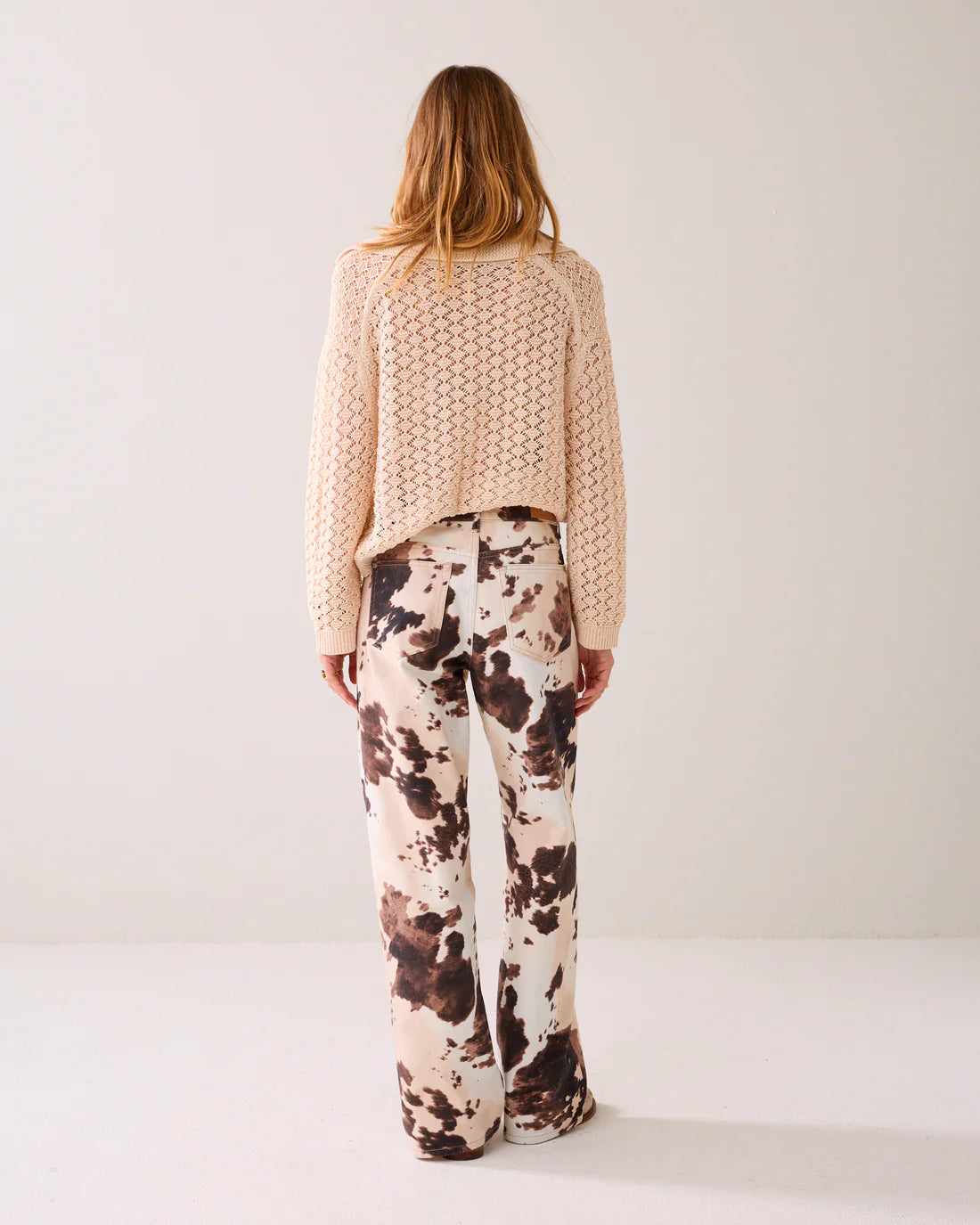 Baggy Straight Trousers in Cow Print