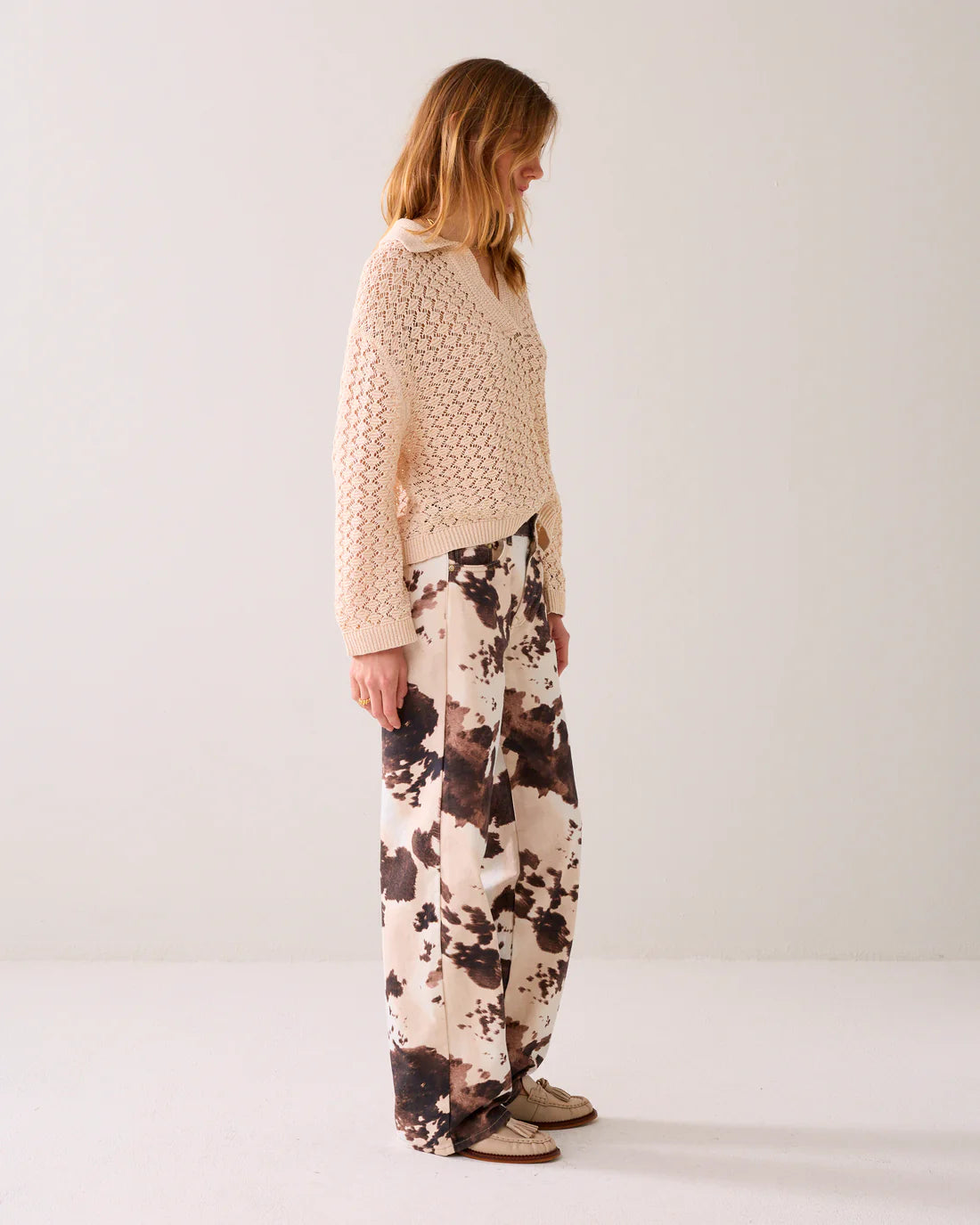 Baggy Straight Trousers in Cow Print