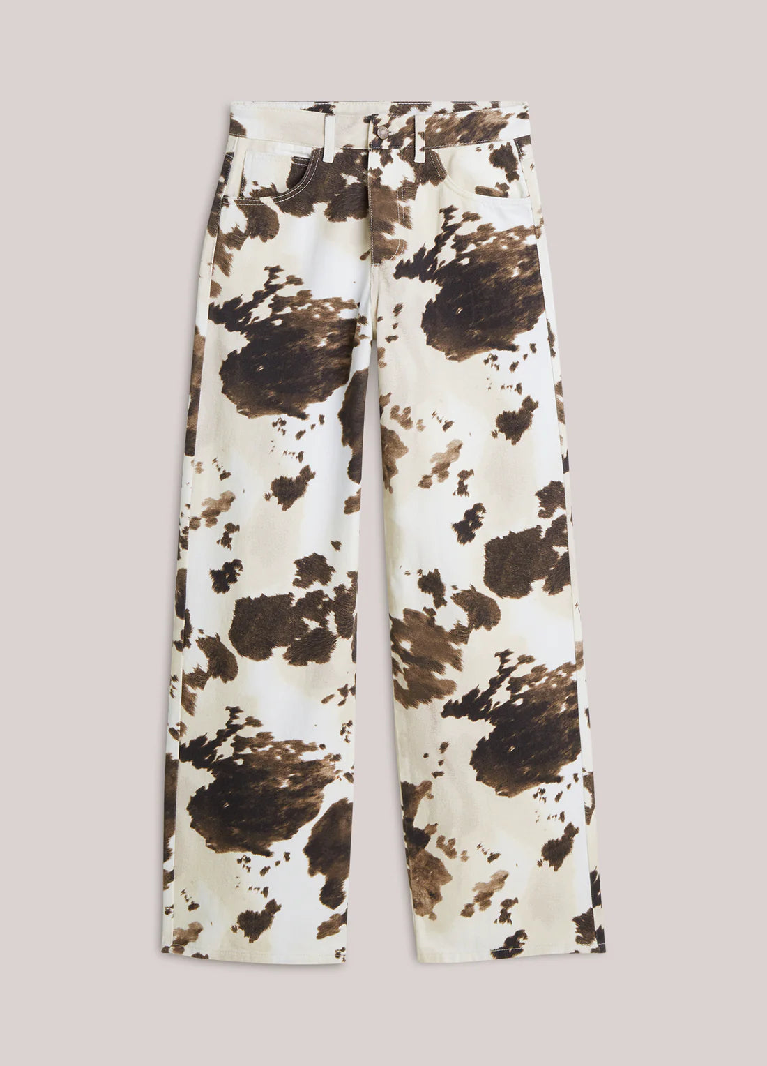 Baggy Straight Trousers in Cow Print