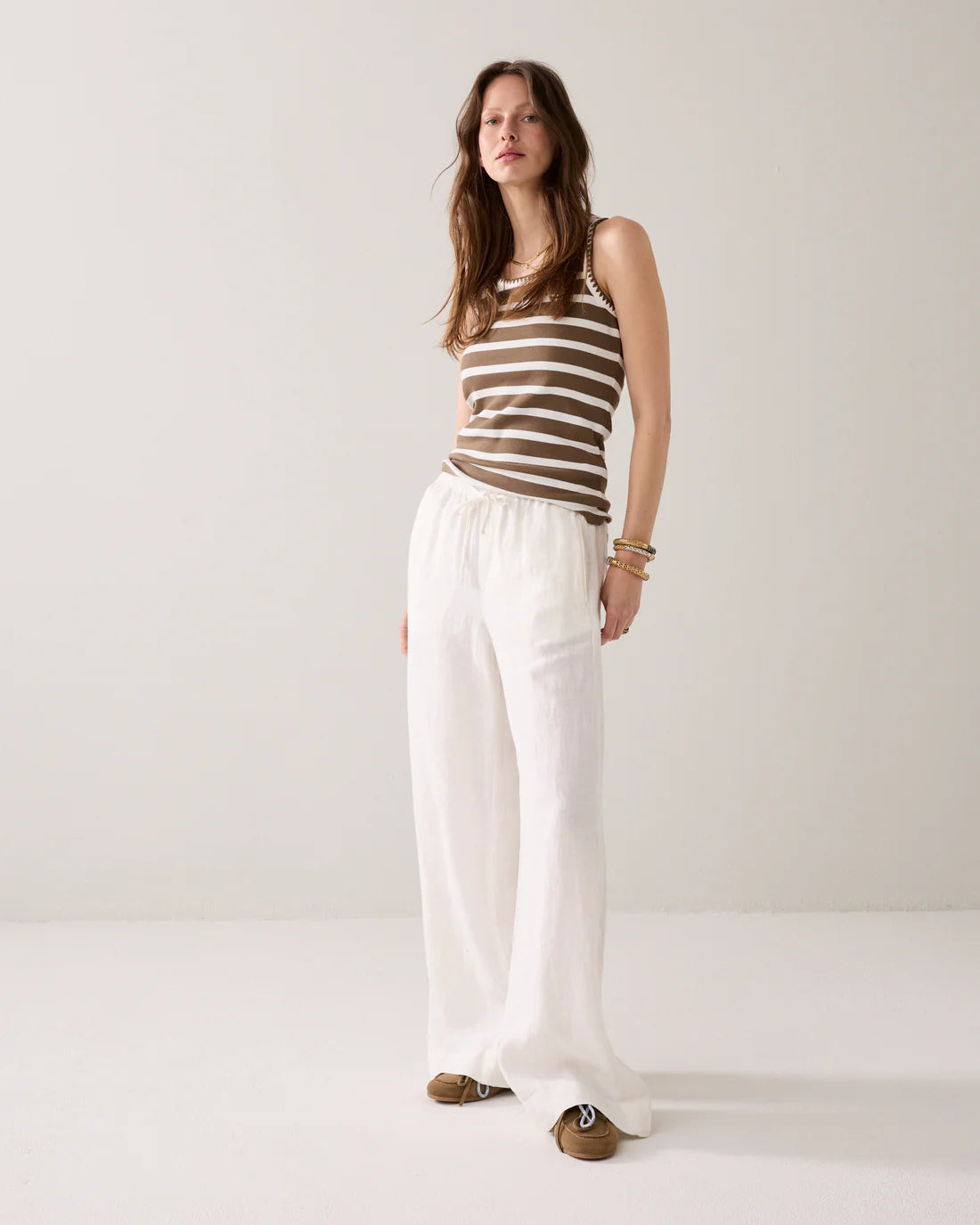 Wide Leg Linen Trouser in Off White