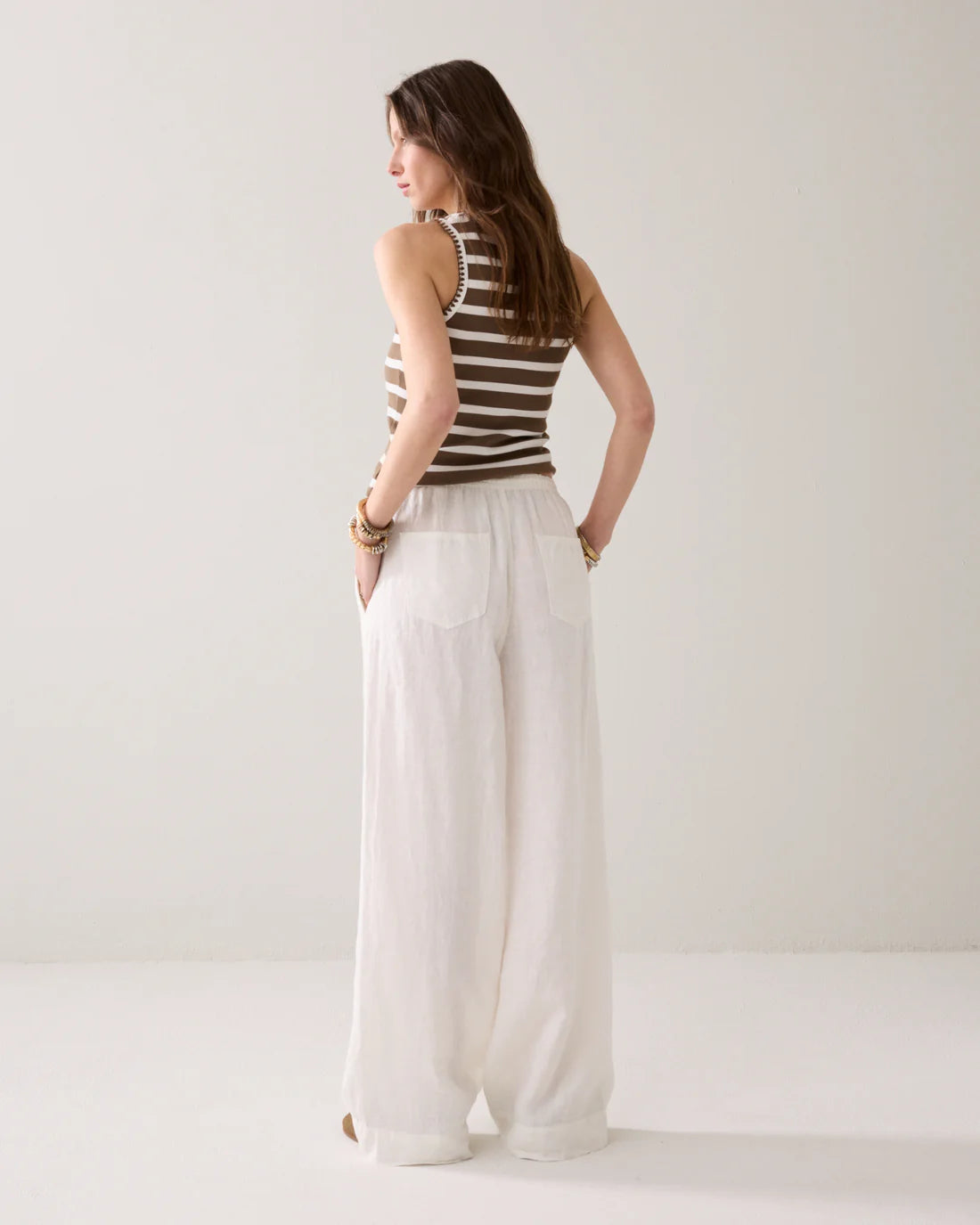 Wide Leg Linen Trouser in Off White