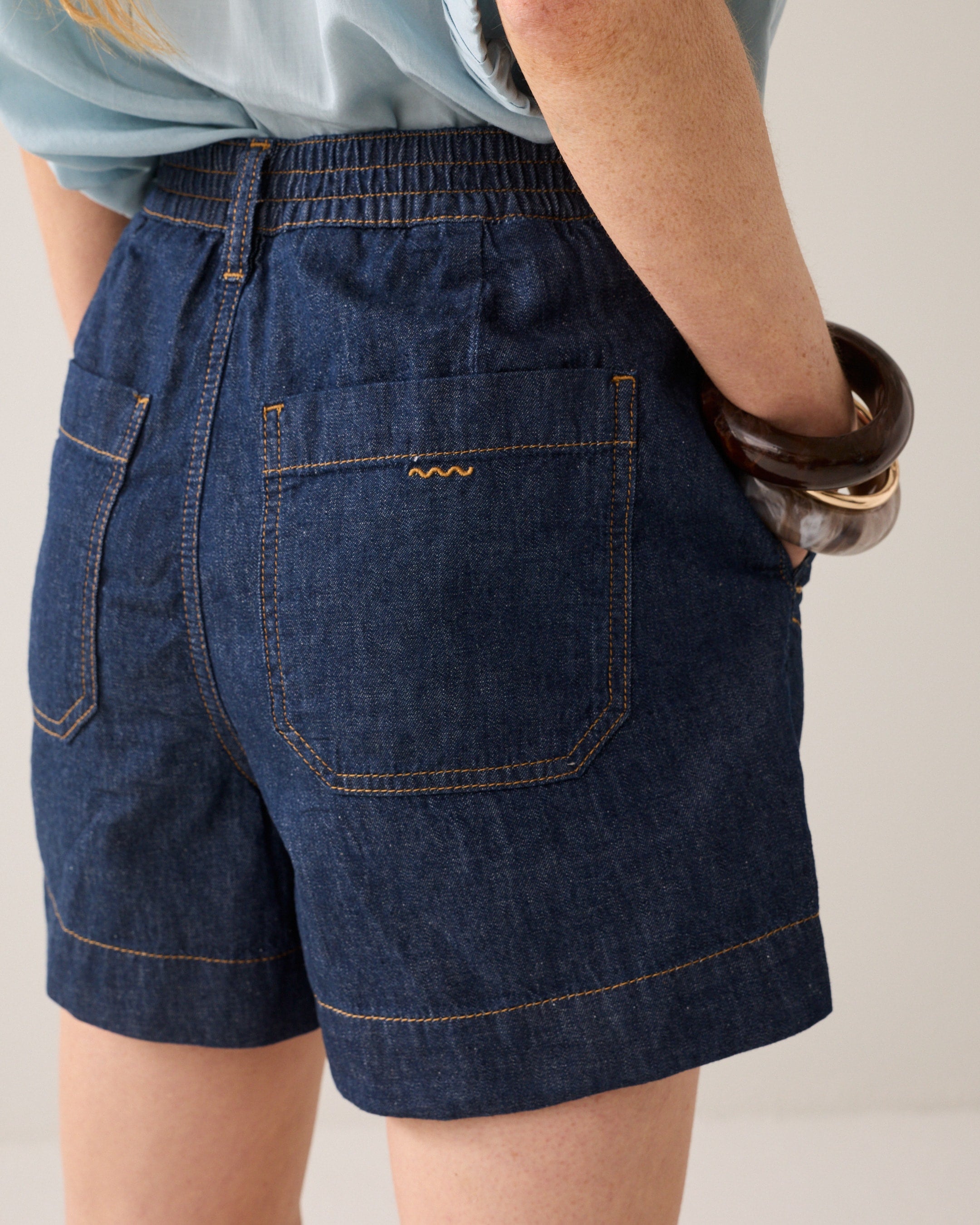 Light Denim Shorts in Dark Indigo