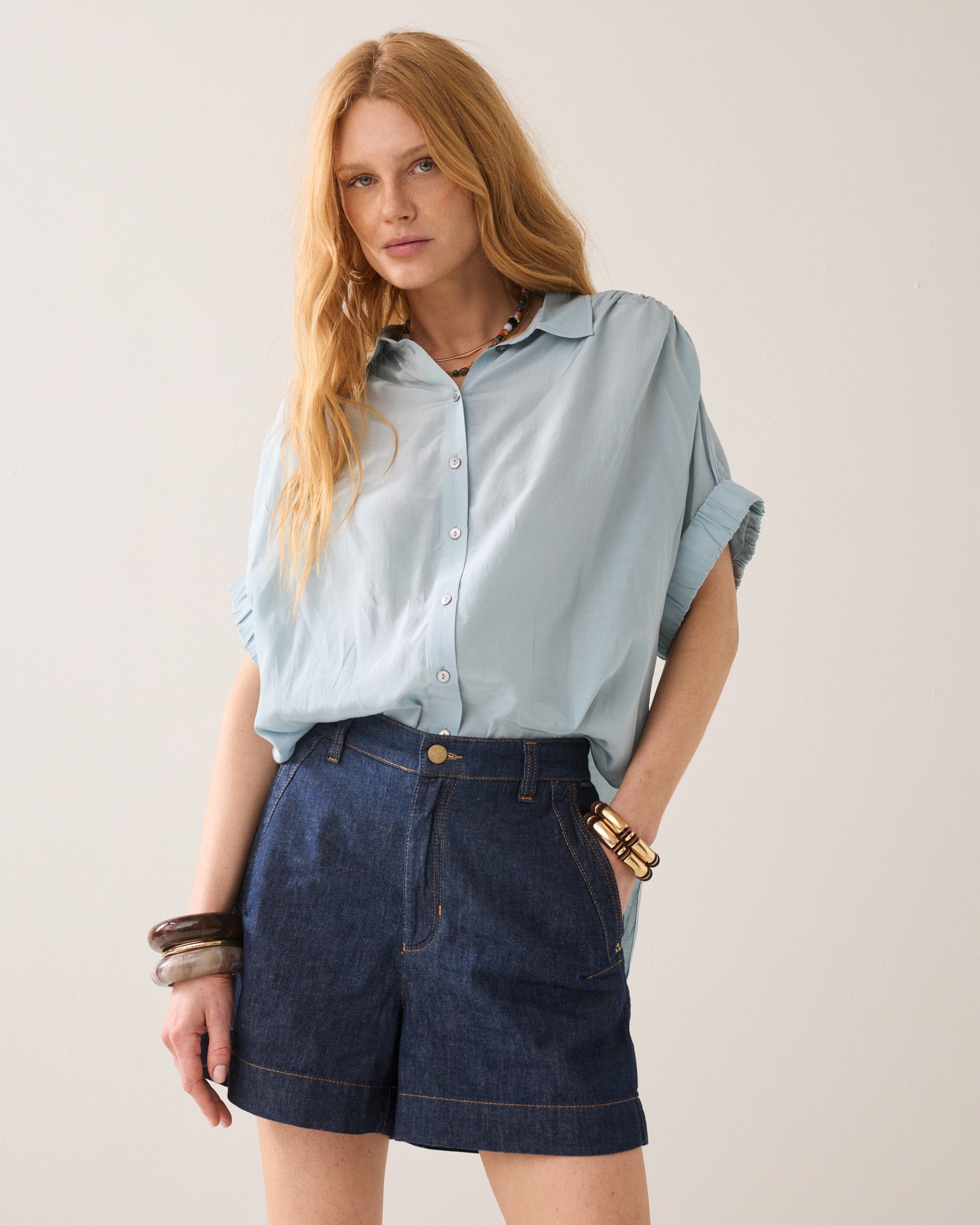 Light Denim Shorts in Dark Indigo