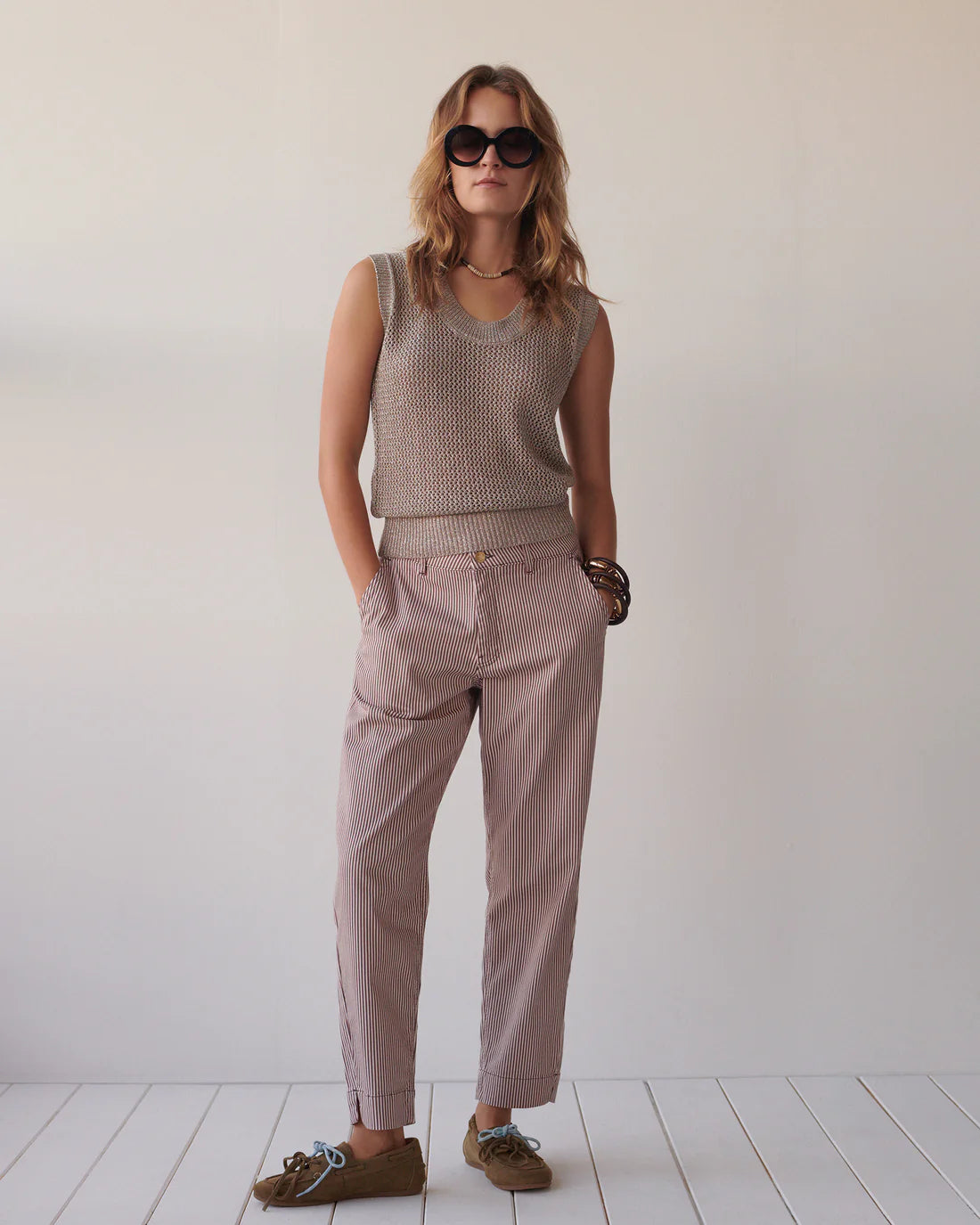 Stipped Chinos in Deep Fig