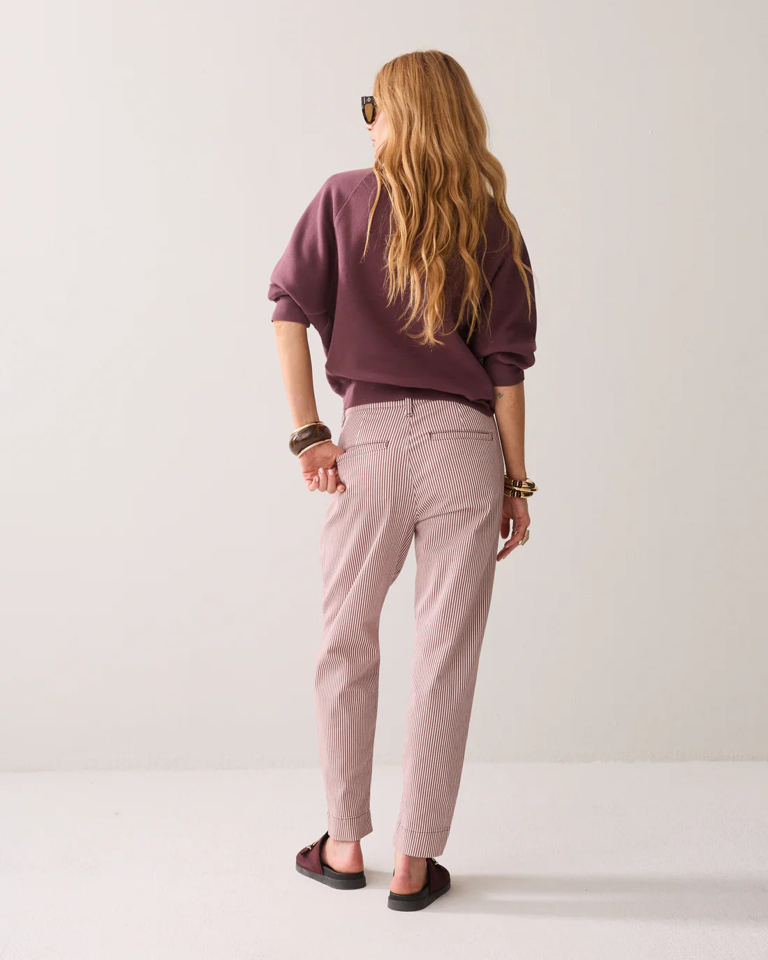Stipped Chinos in Deep Fig