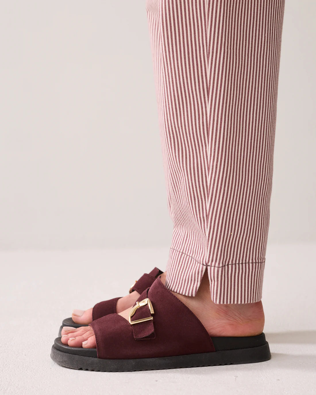 Stipped Chinos in Deep Fig