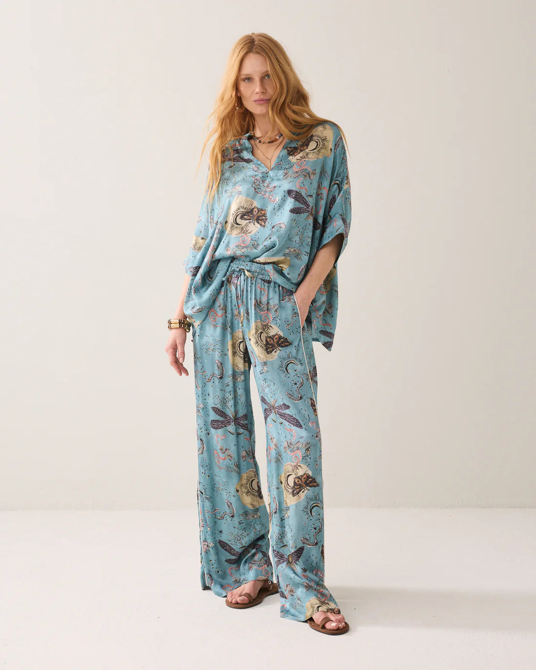 Fantasy Print Trousers in Glacier Blue