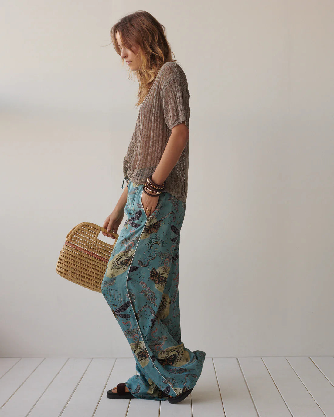 Fantasy Print Trousers in Glacier Blue