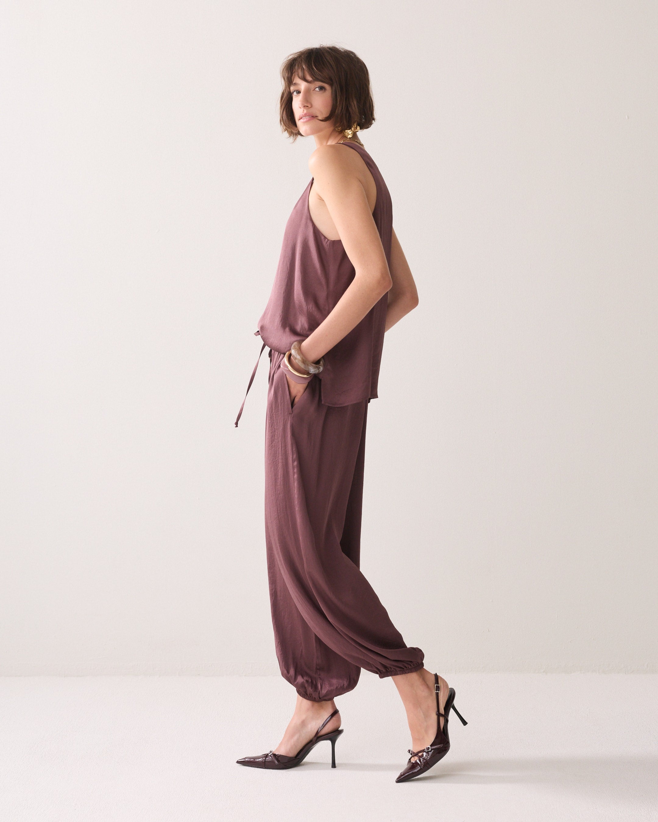 Silky Touch Trousers in Deep Fig